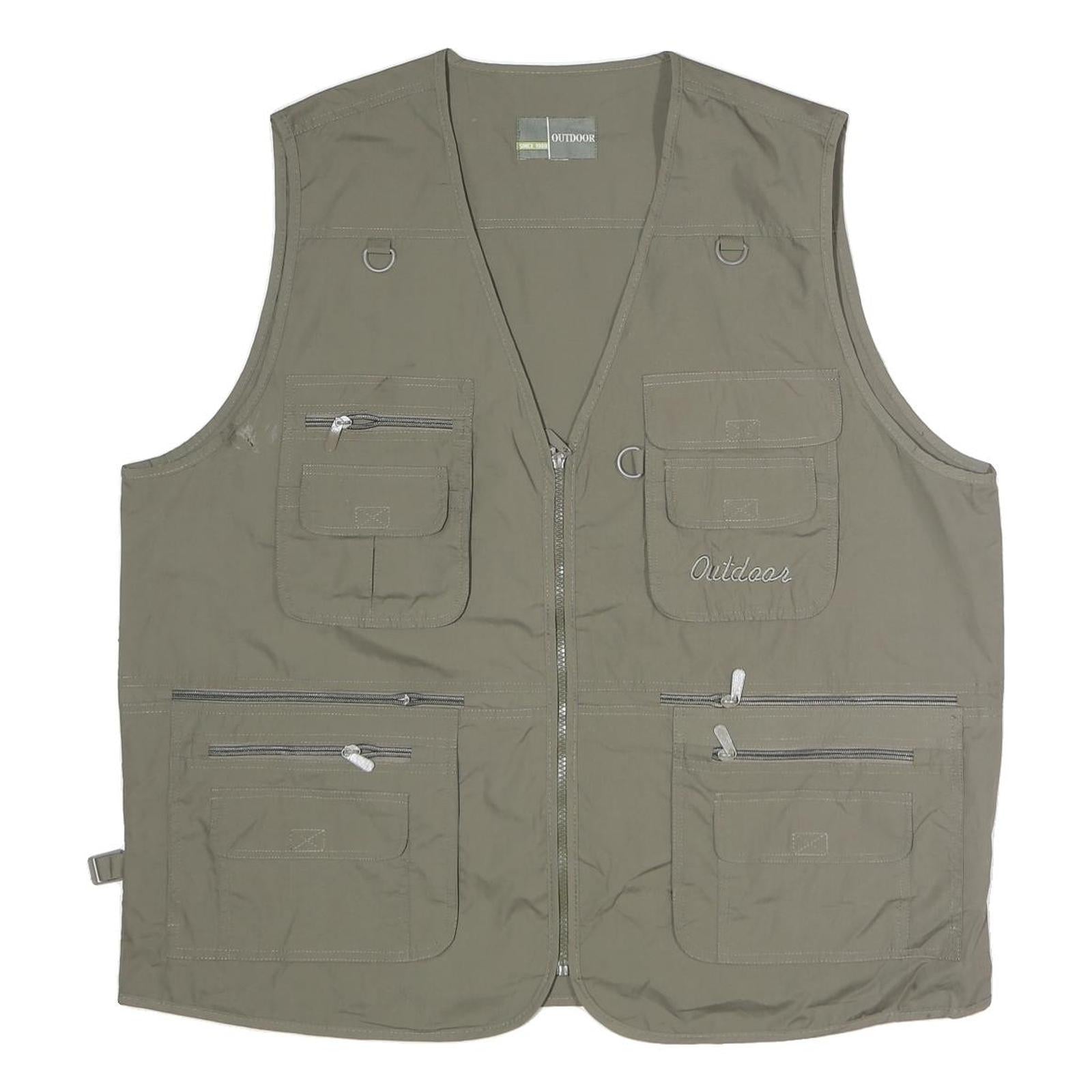 OUTDOOR Mens Green Gilet XL Polyester Blend Plain Zip Pocket Utility Vest Refurbished - N/A refurbished available on Cerqular
