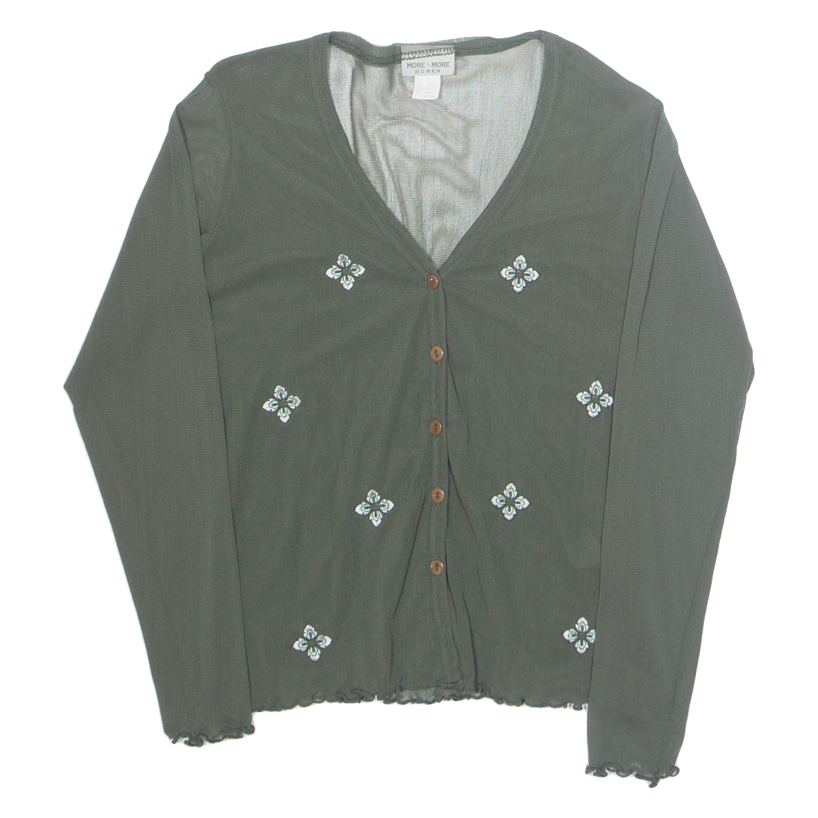 MORE & MORE Womens Top Green V-Neck Long Sleeve Nylon Floral UK 10 Refurbished - N/A refurbished available on Cerqular