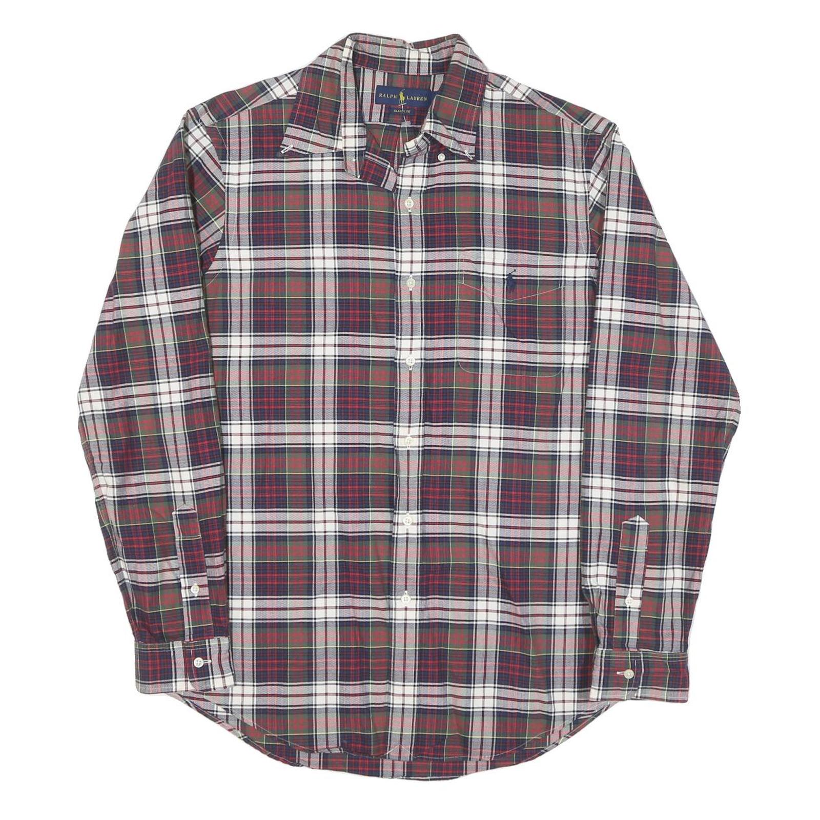 RALPH LAUREN Mens Red Green & White Check Shirt M Classic Cotton Blend Button Refurbished - N/A refurbished available on Cerqular