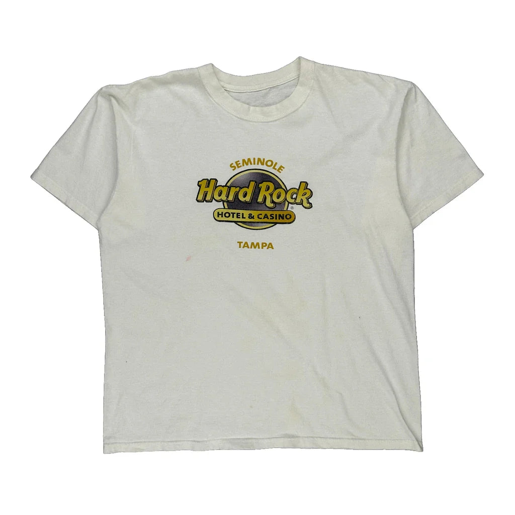 Buy Seminole Hard Rock Hotel & Casino Tampa Hard Rock Cafe Graphic T-Shirt - Large White Cotton Refurbished - $16.07 Seminole Hard Rock Hotel & Casino Tampa Hard Rock Cafe Graphic T-Shirt - Large White Cotton Refurbished - Thrifted (note: this is a term often used to describe second- refurbished available on Cerqular