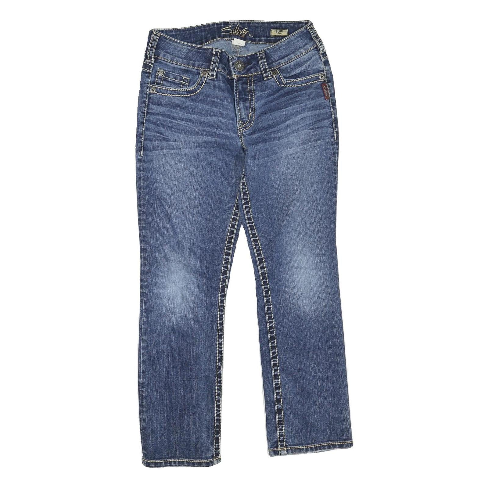 SILVER JEANS Womens Regular Fit Blue Denim Straight Cotton Blend W28 L25 Stylish Refurbished - N/A refurbished available on Cerqular