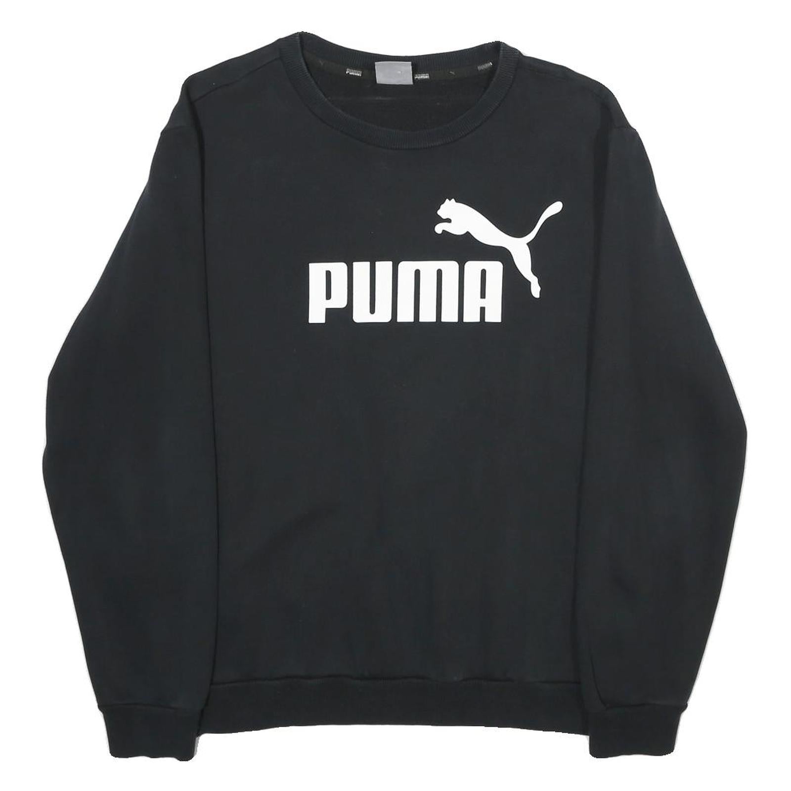 PUMA Mens Black Cotton Blend Crew Neck Sweatshirt M Logo Printed Casual Refurbished - N/A refurbished available on Cerqular
