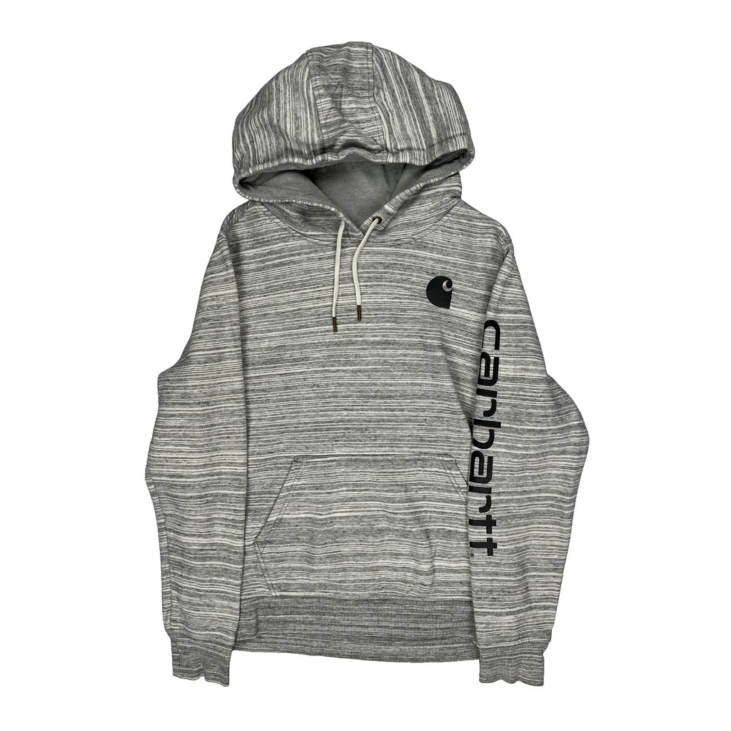 Carhartt Striped Hoodie - Medium Grey Cotton Blend Refurbished - Thrifted (note: this is a term often used to describe second- refurbished available on Cerqular