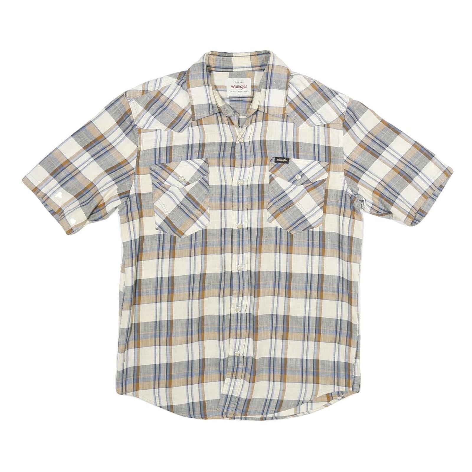 WRANGLER Mens Beige & Blue Checked Shirt S Cotton Short Sleeve Casual Western Refurbished - N/A refurbished available on Cerqular