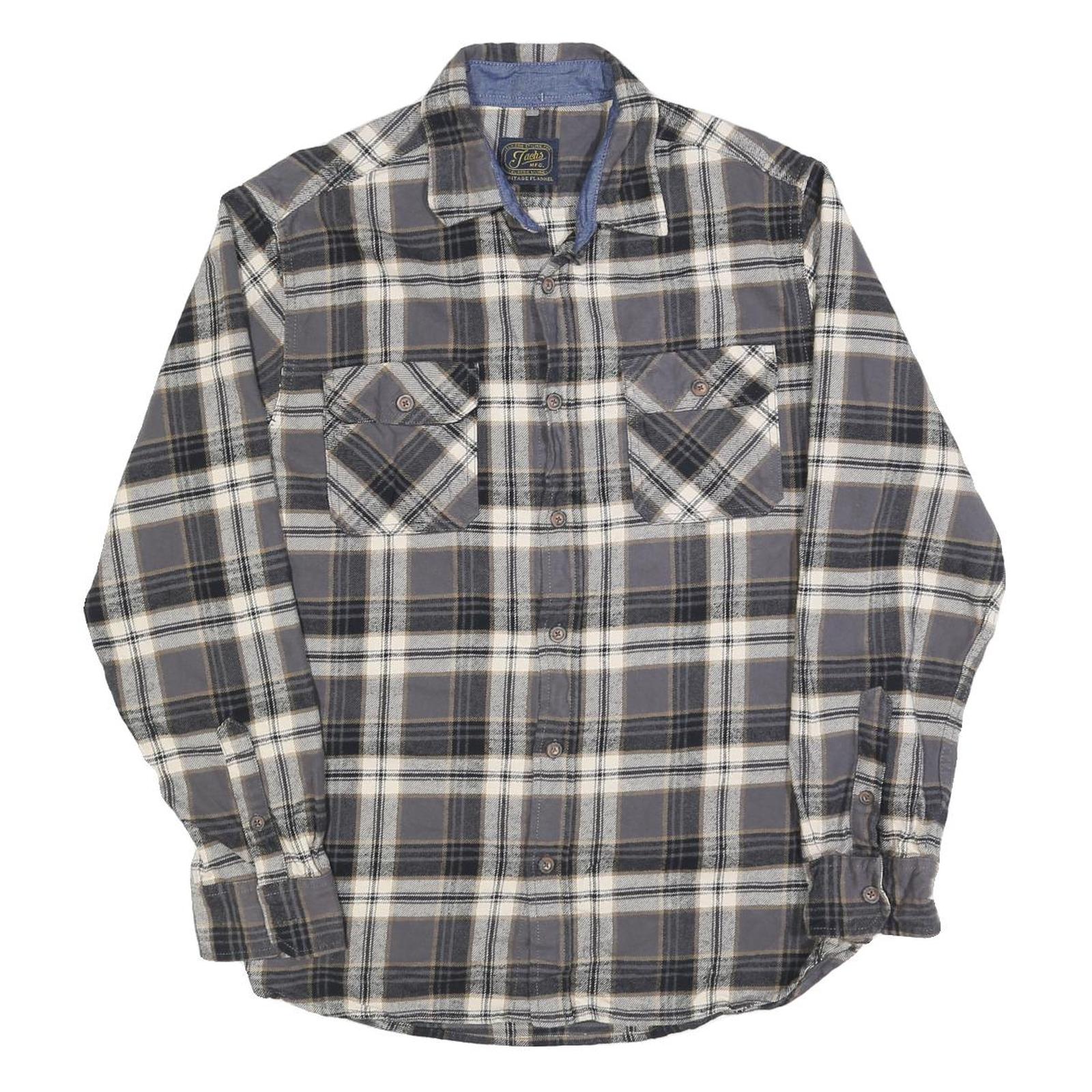 JACHS Mens Grey & Cream Check Shirt M Long Sleeve Cotton Blend Casual Refurbished - N/A refurbished available on Cerqular