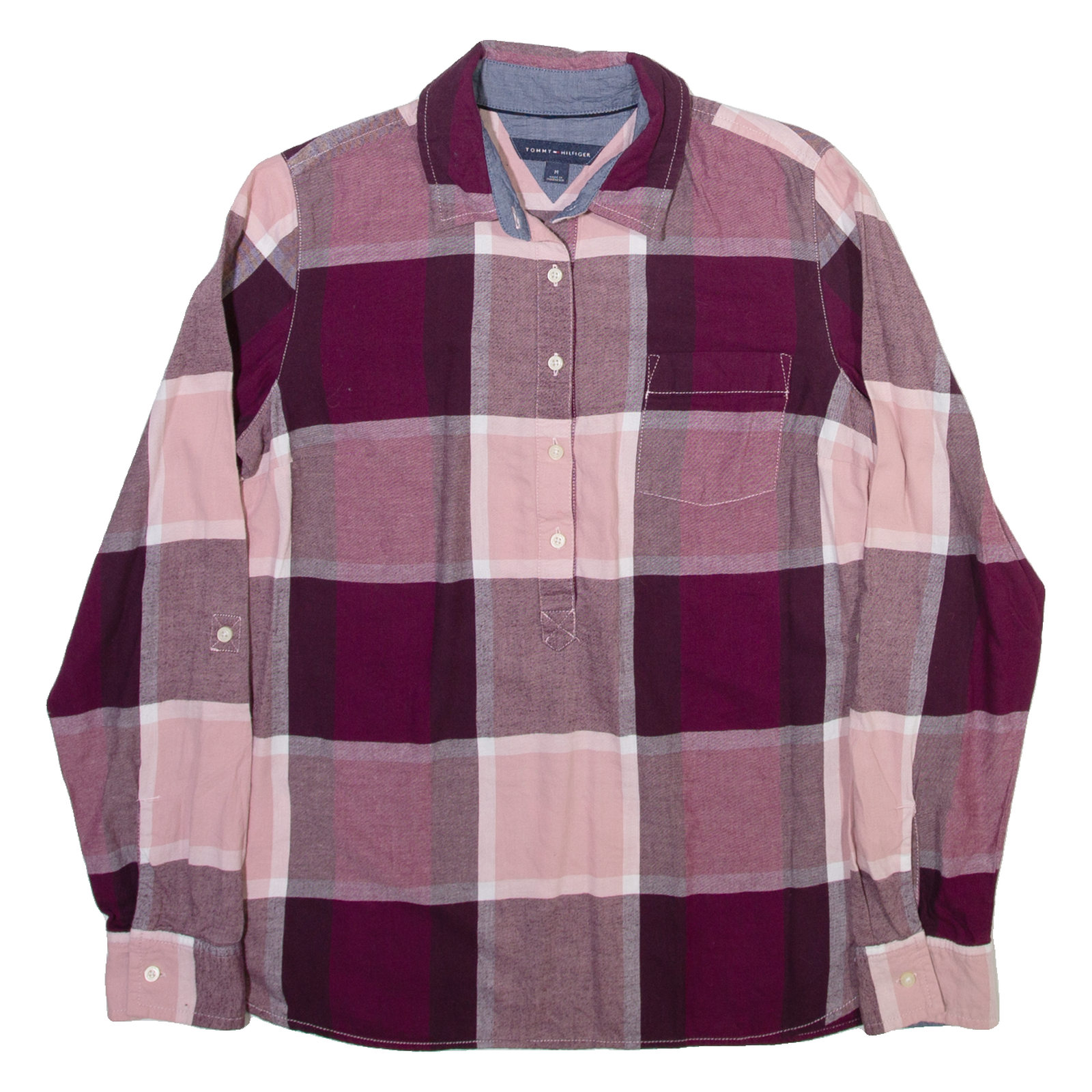 TOMMY HILFIGER Womens Shirt Purple Check Long Sleeve M Refurbished - N/A refurbished available on Cerqular