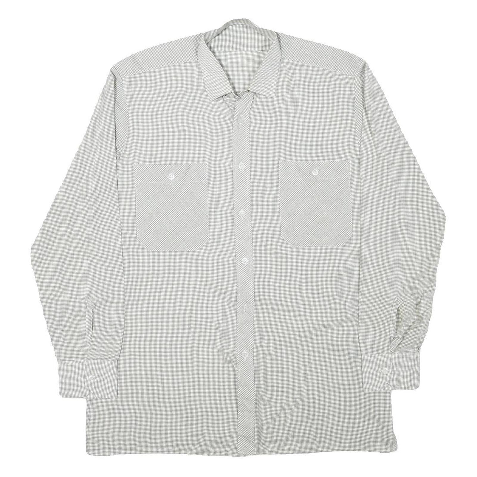 Mens White & Grey Check Cotton Blend Shirt M Classic Button Front Pocket Refurbished - N/A refurbished available on Cerqular