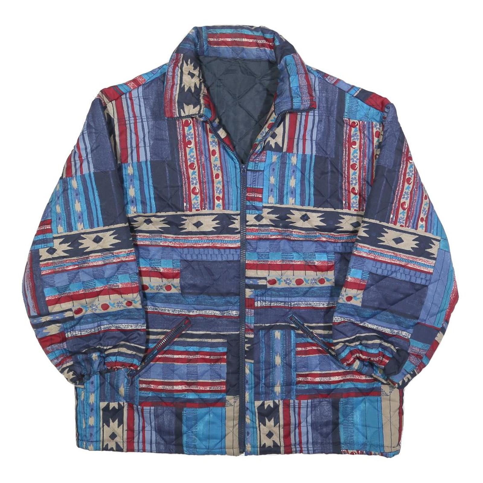 Womens Blue Red Patterned Classic Polyester Blend Quilted Jacket M Zip Refurbished - N/A refurbished available on Cerqular