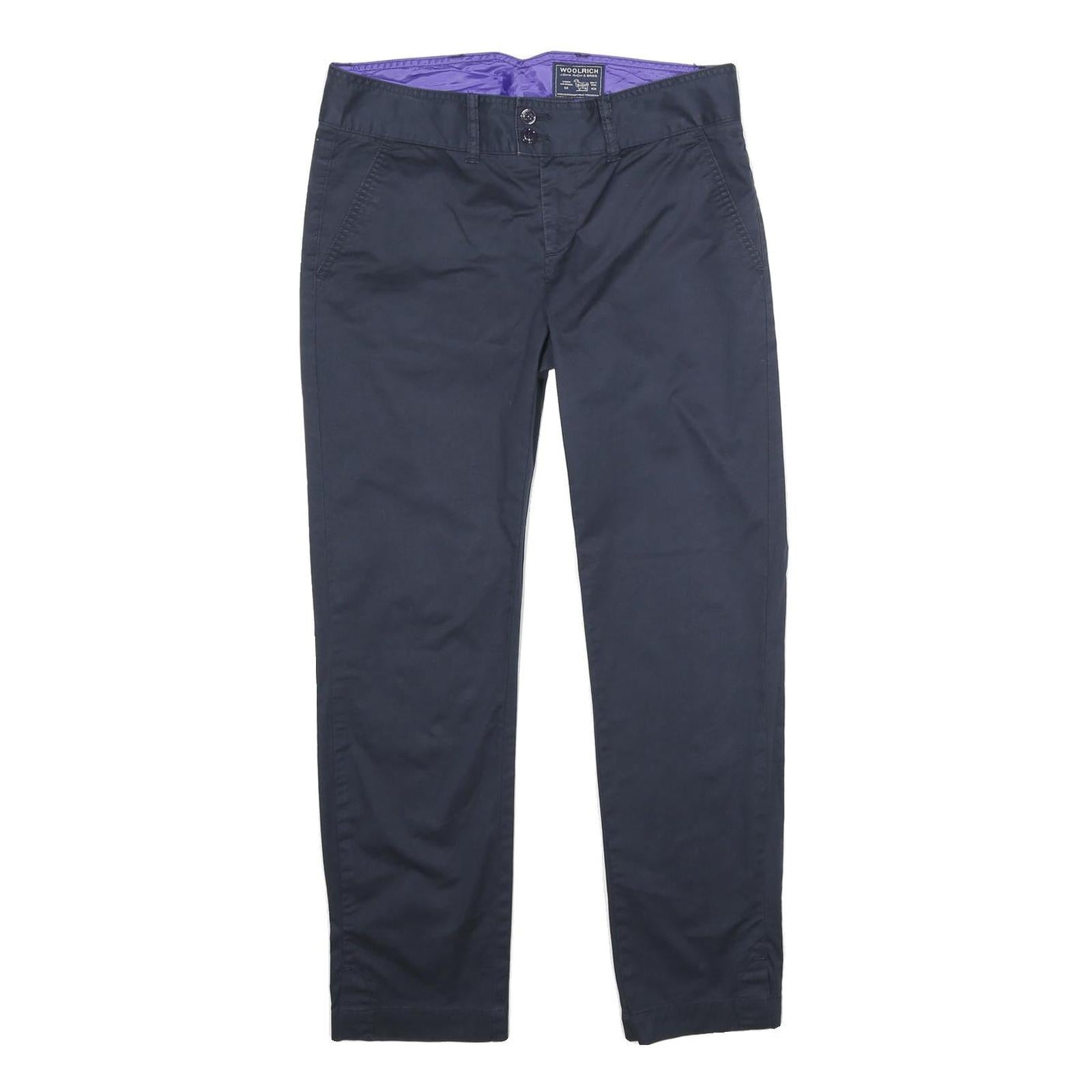 WOOLRICH Womens Cotton Blend Navy Regular Leg Trousers W28 L28 Zip Closure Refurbished - N/A refurbished available on Cerqular