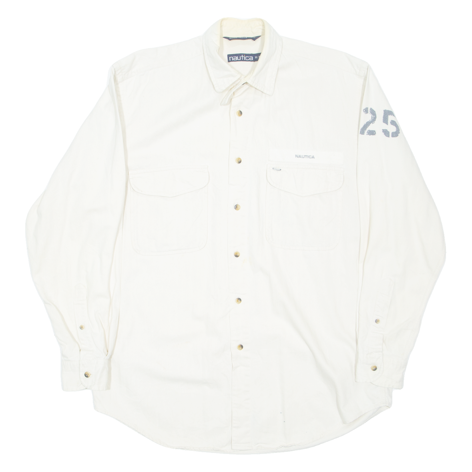 NAUTICA Mens Plain Shirt Cream Long Sleeve M Refurbished - N/A refurbished available on Cerqular
