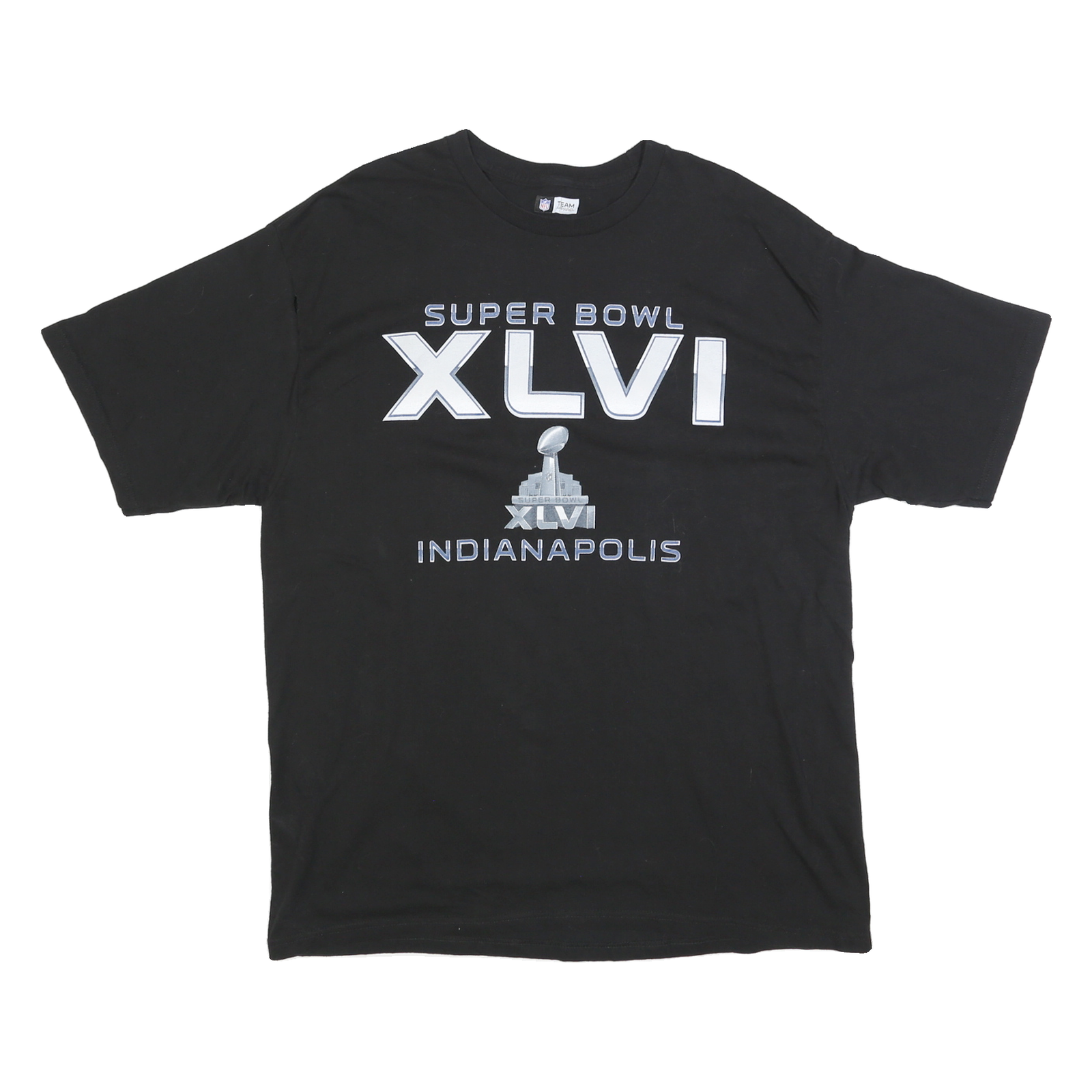 NFL Mens Black Super Bowl XLVI Graphic T-Shirt XL Short Sleeve Crew Neck Refurbished - N/A refurbished available on Cerqular