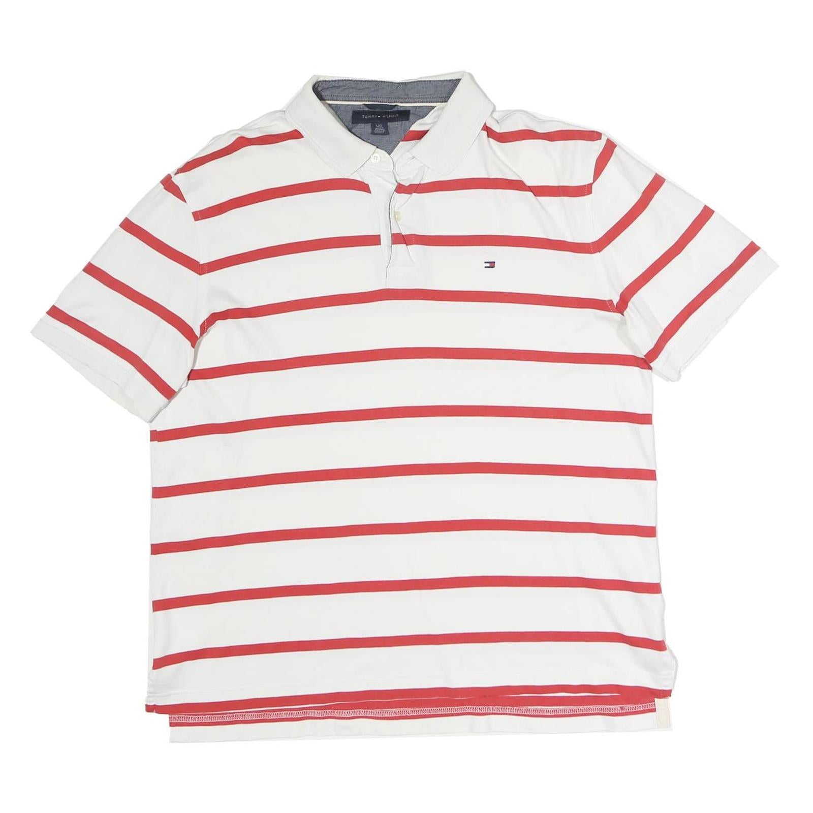TOMMY HILFIGER Mens White & Red Striped Cotton Short Sleeve Polo Shirt L Refurbished - N/A refurbished available on Cerqular