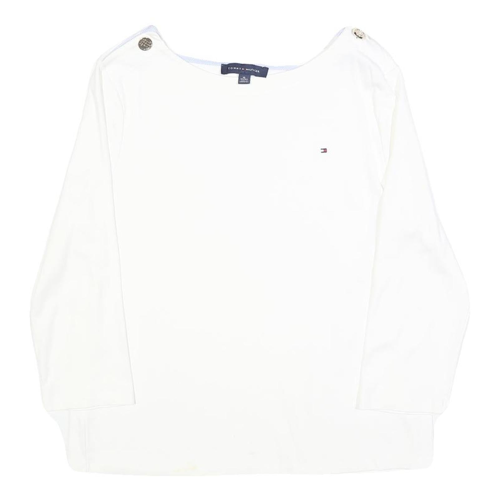 TOMMY HILFIGER Womens White Plain Crew Neck Basic Knit Jumper XL Cotton Blend Refurbished - N/A refurbished available on Cerqular