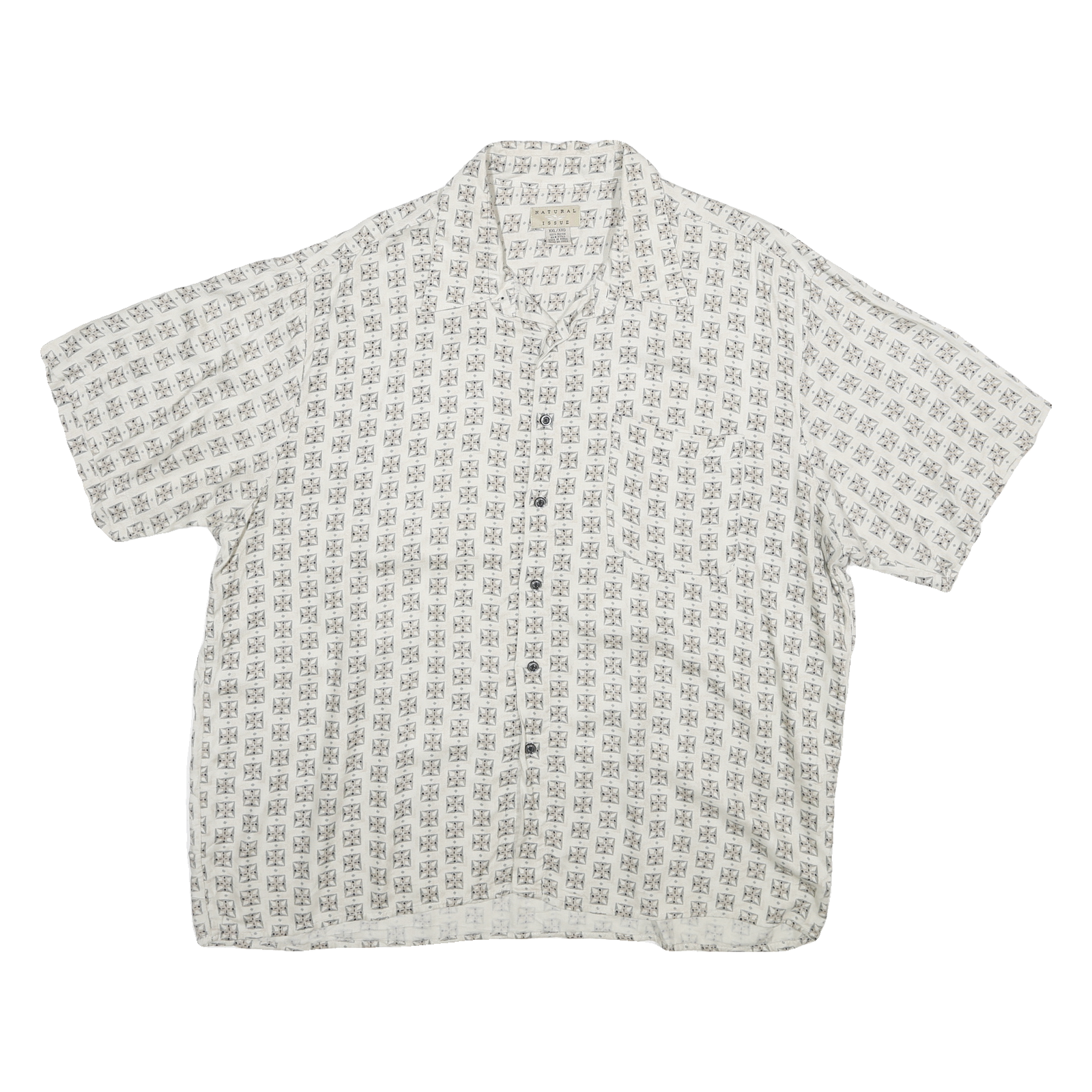 NATURAL ISSUE Mens White & Grey Printed Rayon Shirt 2XL Relaxed Summer Casual Refurbished - N/A refurbished available on Cerqular