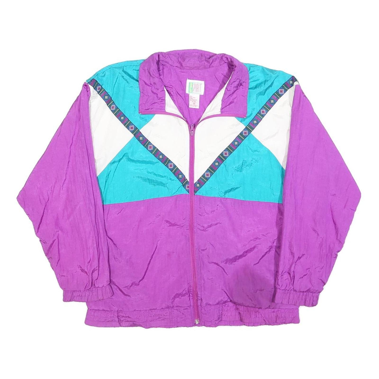 BOLD SPIRIT Womens Purple & Turquoise White Nylon Jacket M Vintage Colourblock Refurbished - N/A refurbished available on Cerqular