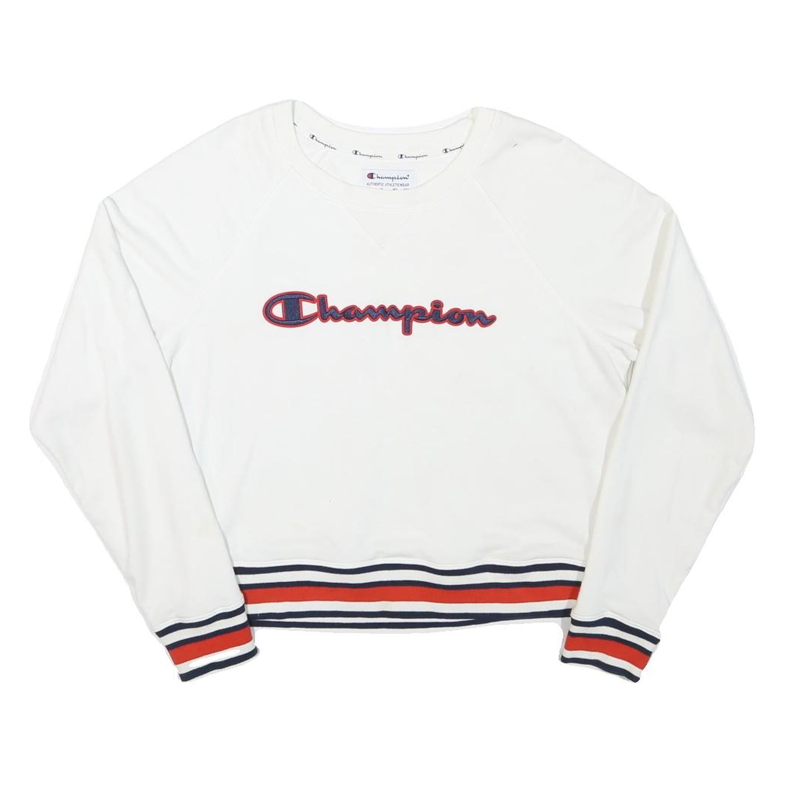 CHAMPION Womens White Crew Neck M Cotton Blend Sweatshirt Raglan Sleeve Refurbished - N/A refurbished available on Cerqular
