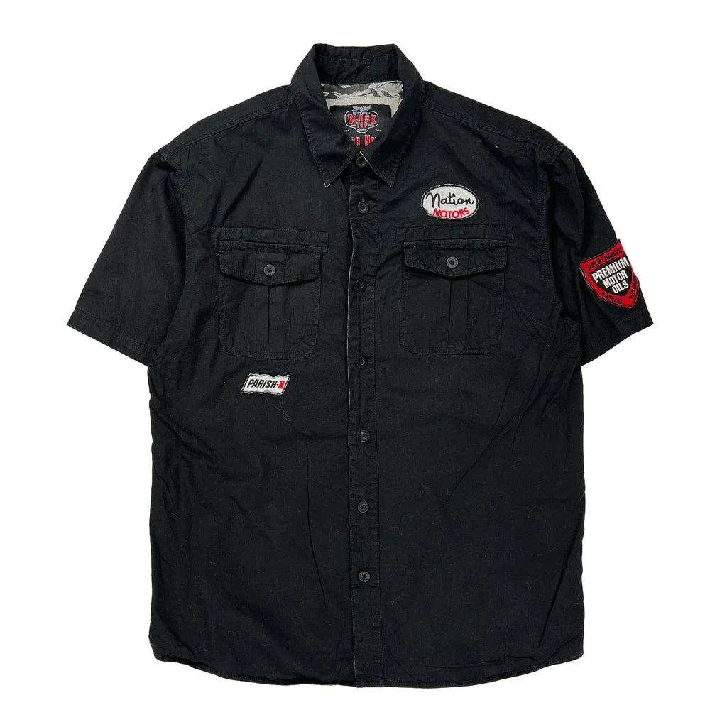 Nation Motors Parish Nation Graphic Short Sleeve Shirt - 3XL Black Cotton Refurbished - Thrifted (note: this is a term often used to describe second- refurbished available on Cerqular