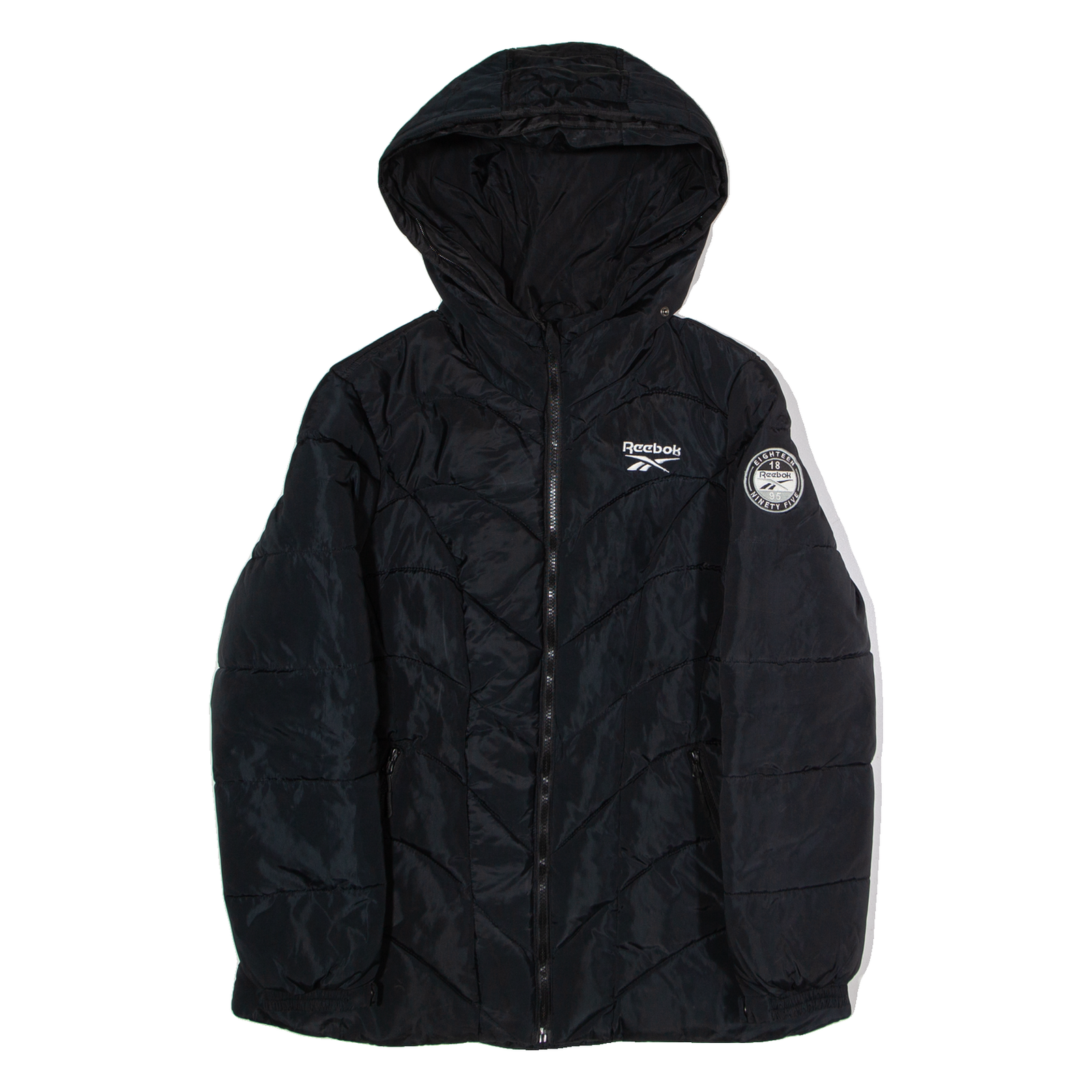 REEBOK Womens Puffer Coat Black Hooded L Refurbished - N/A refurbished available on Cerqular