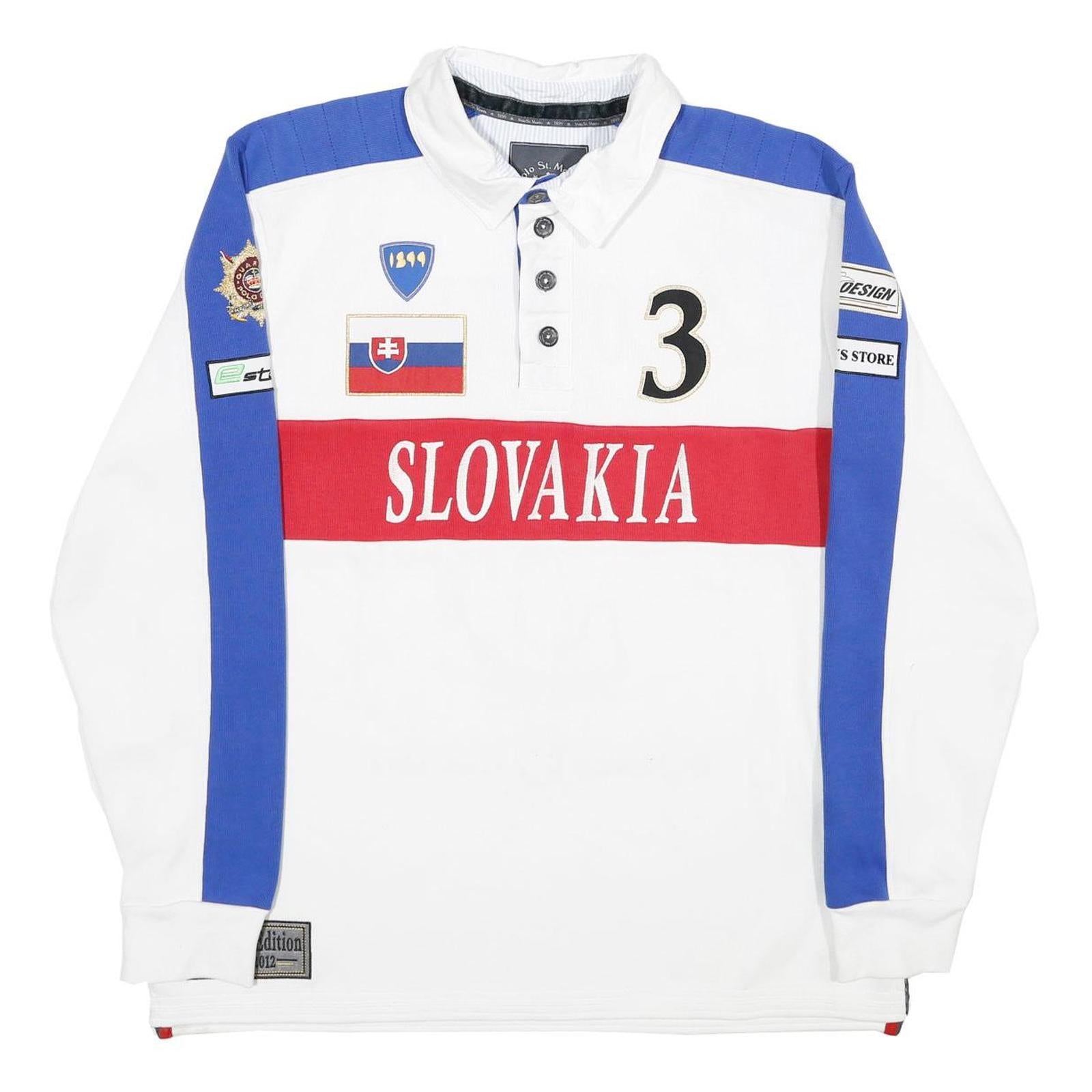 POLO ST MORITZ Mens White & Blue Slovakia Long Sleeve Rugby 2XL Polo Shirt Refurbished - N/A refurbished available on Cerqular