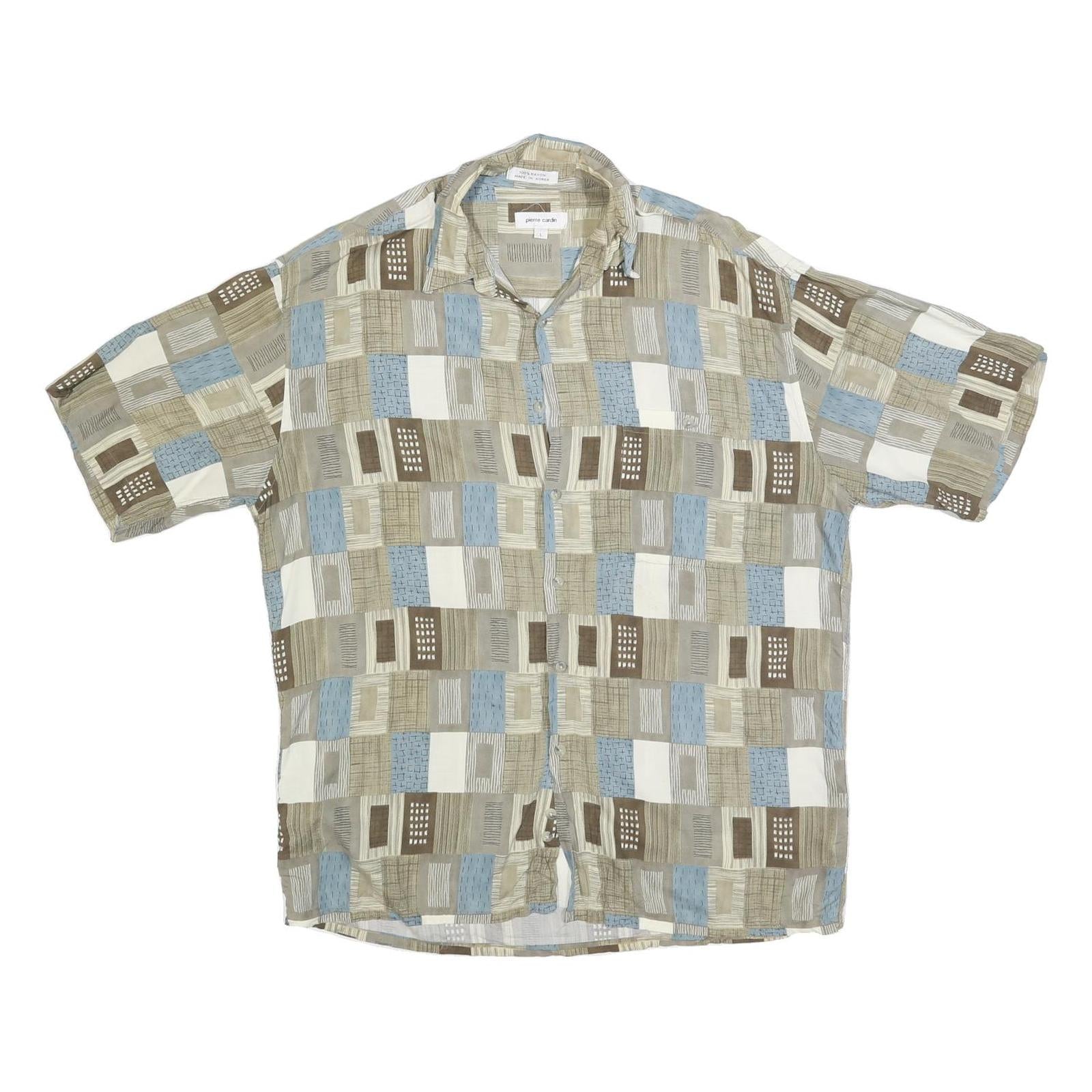PIERRE CARDIN Mens Beige Blue Casual Rayon Shirt L Summer Patterned Refurbished - N/A refurbished available on Cerqular