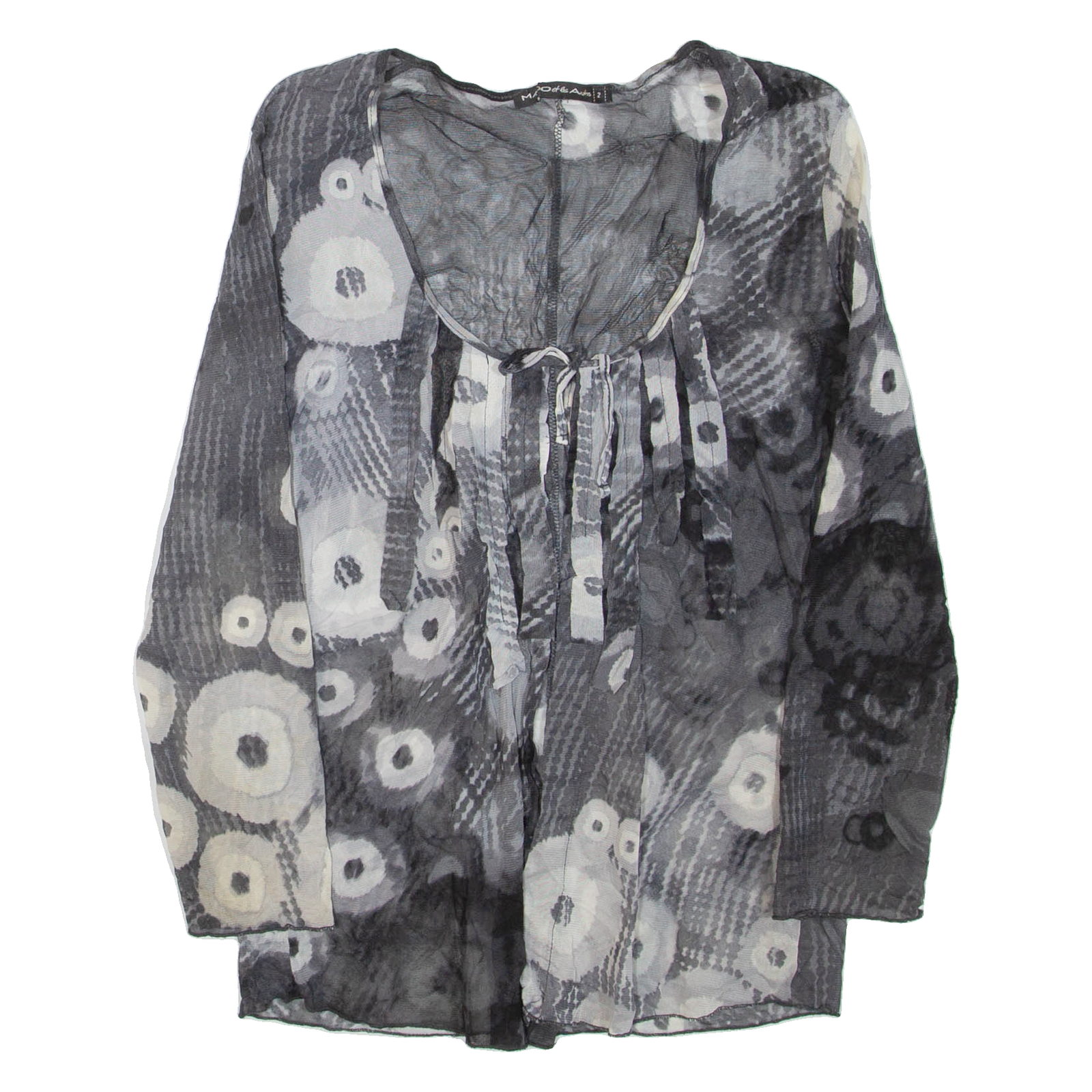 Sheer Womens Printed Top Grey V-Neck 3/4 Sleeve S Refurbished - N/A refurbished available on Cerqular