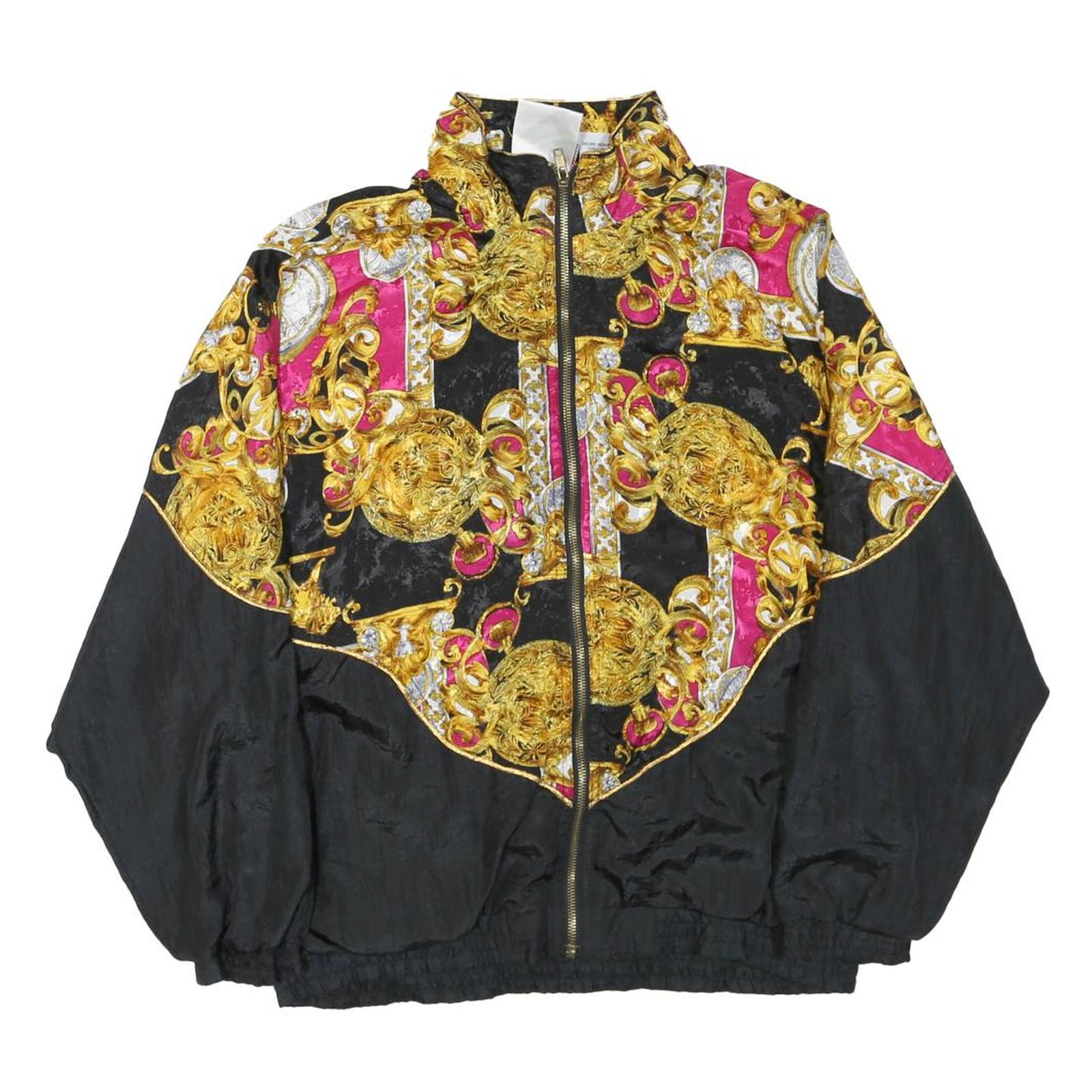 Womens Black & Pink Baroque Pattern Nylon Zip Jacket S Casual Light Outerwear Refurbished - N/A refurbished available on Cerqular