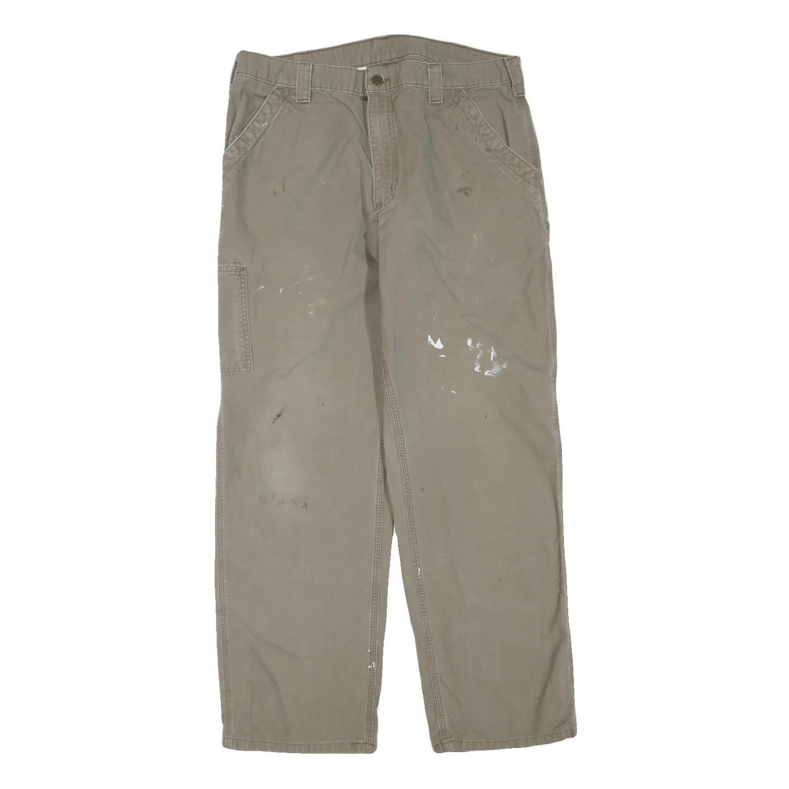 CARHARTT Mens Cotton Blend Beige Regular Straight Trousers W36 L32 Workwear Zip Refurbished - N/A refurbished available on Cerqular