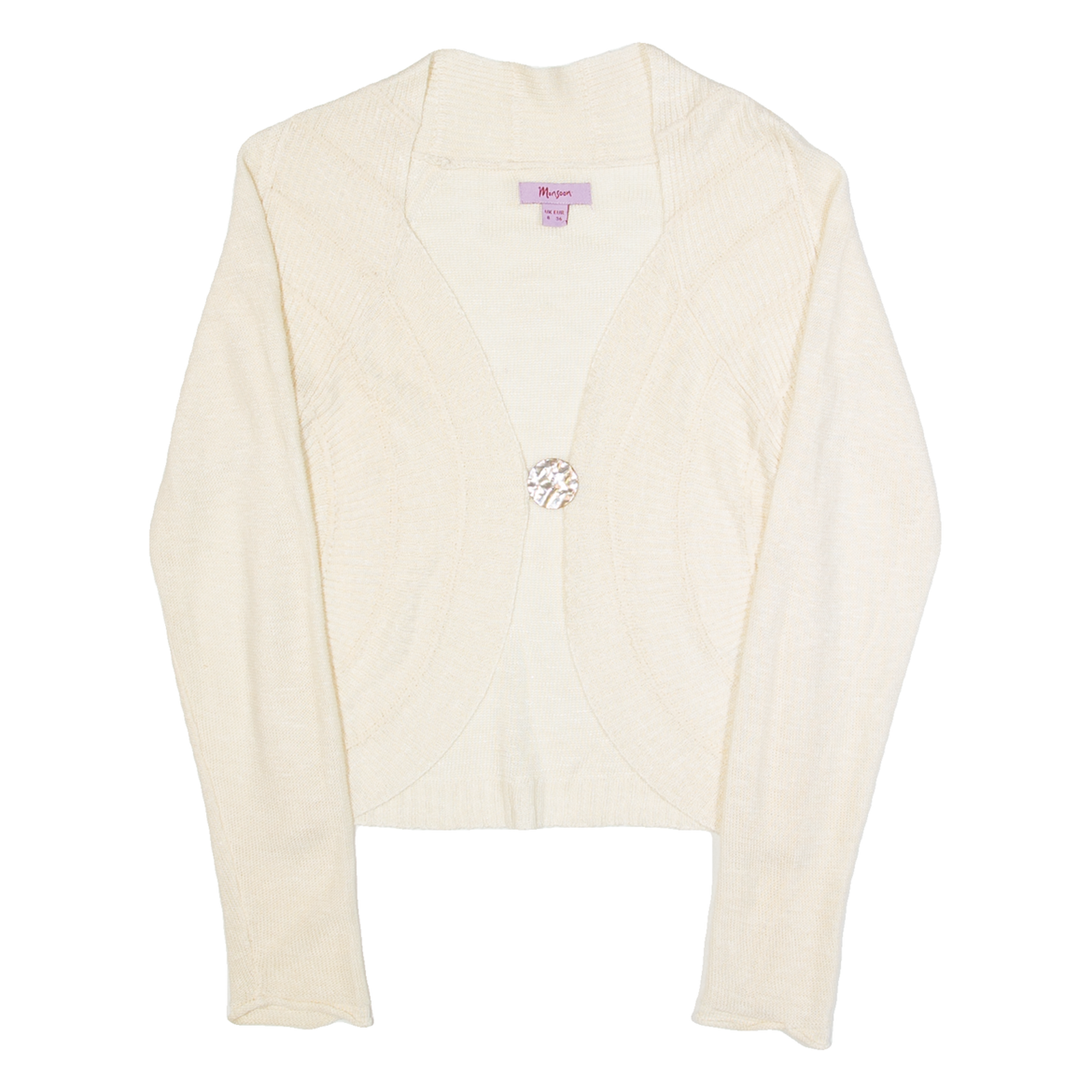 MONSOON Womens Cardigan Cream V-Neck Tight Knit Linen UK 8 Refurbished - N/A refurbished available on Cerqular