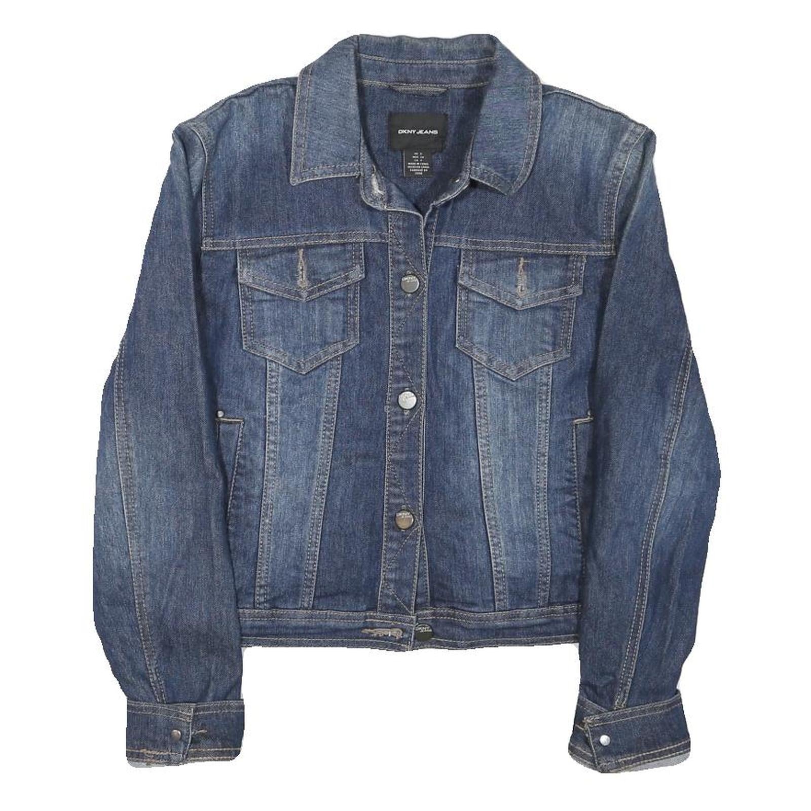 DKNY Womens Blue Denim Jacket S Cotton Blend Button Closure Classic Casual Refurbished - N/A refurbished available on Cerqular