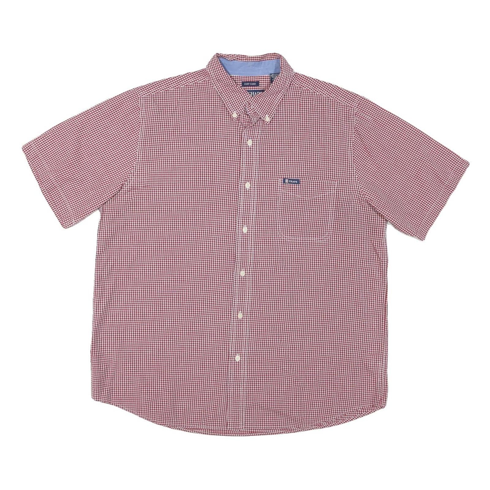CHAPS Mens Red & White Check Shirt XL Cotton Blend Button-Down Collar Short Refurbished - N/A refurbished available on Cerqular