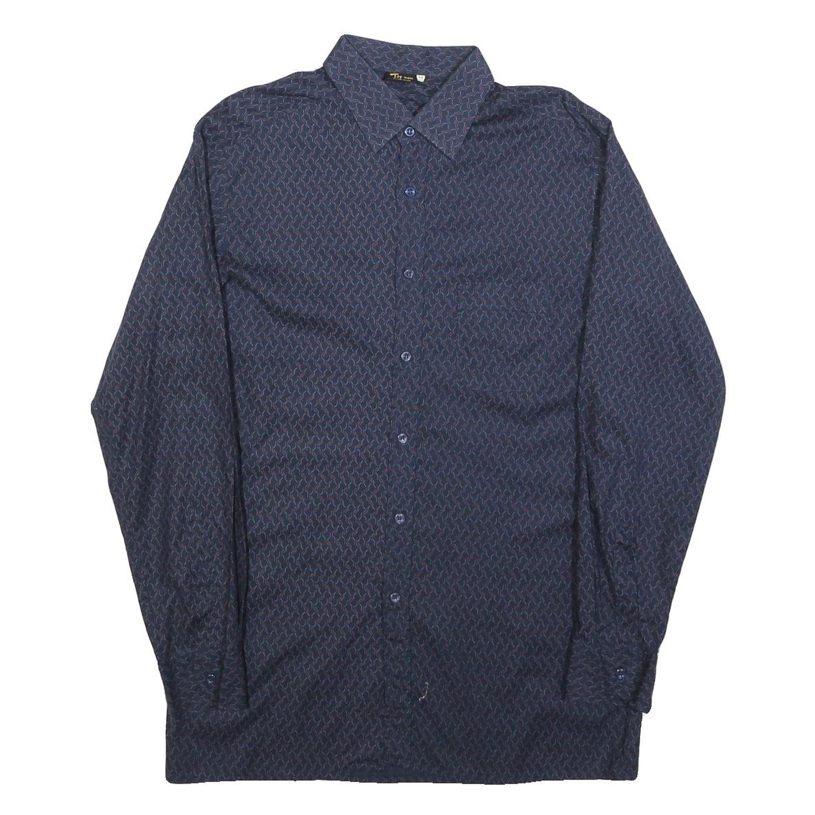 TOP MEN Mens Blue Patterned Shirt M Button Long Sleeve Stylish Casual Refurbished - N/A refurbished available on Cerqular
