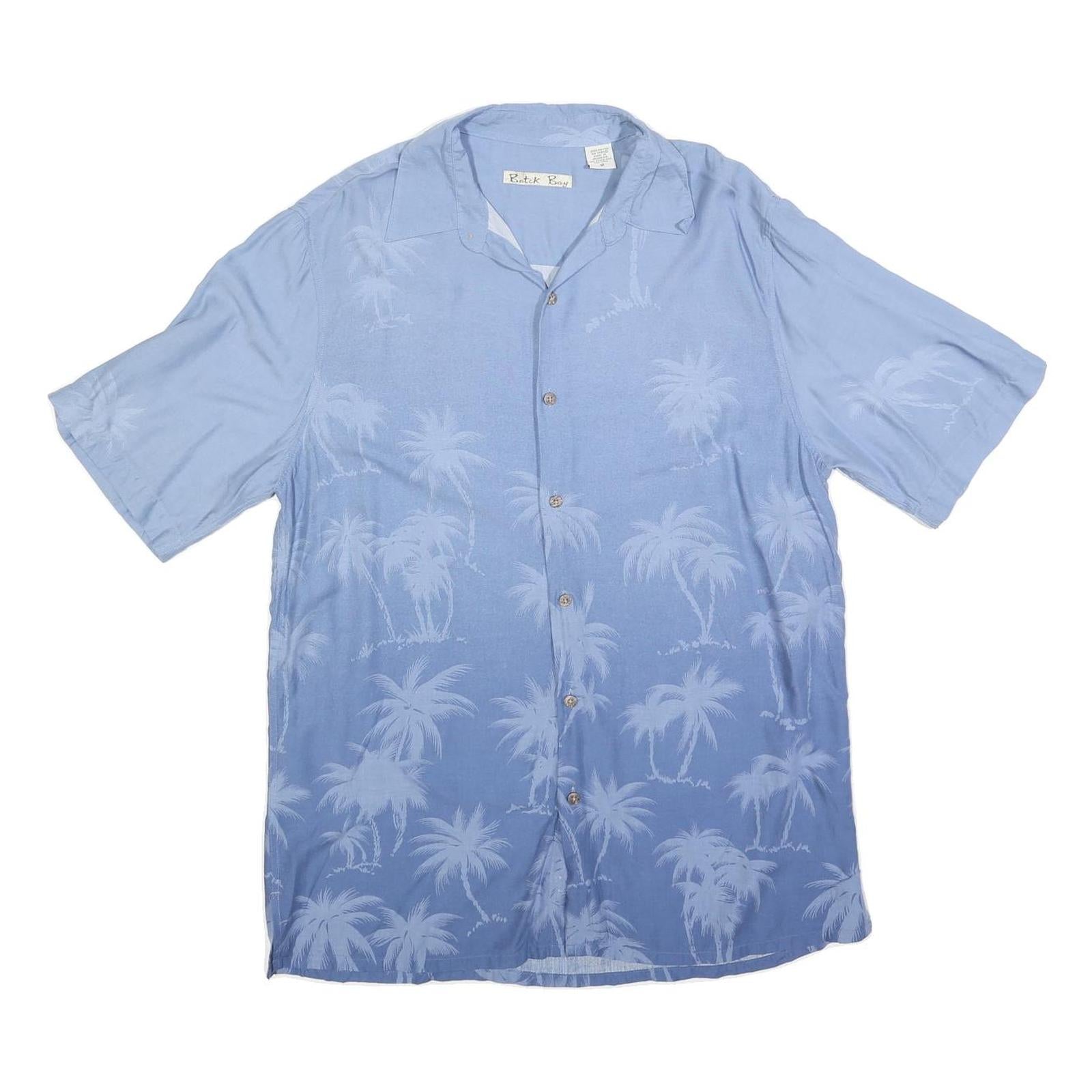 BATIK BAY Mens Blue Rayon Palm Tree Pattern Shirt M Casual Lightweight Summer Refurbished - N/A refurbished available on Cerqular