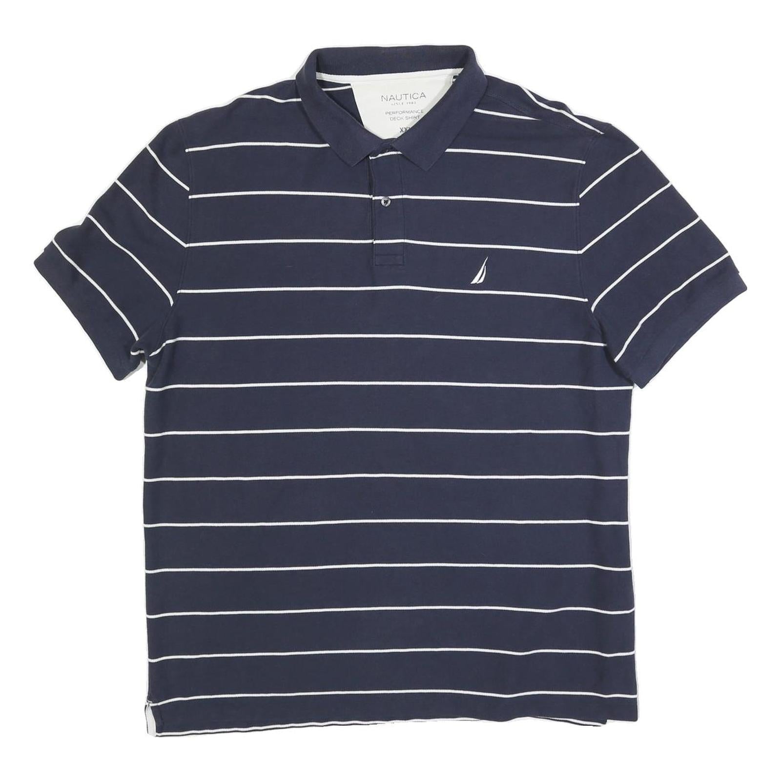 NAUTICA Mens Navy Blue & White Striped Short Sleeve Polo Shirt 2XL Cotton Blend Refurbished - N/A refurbished available on Cerqular