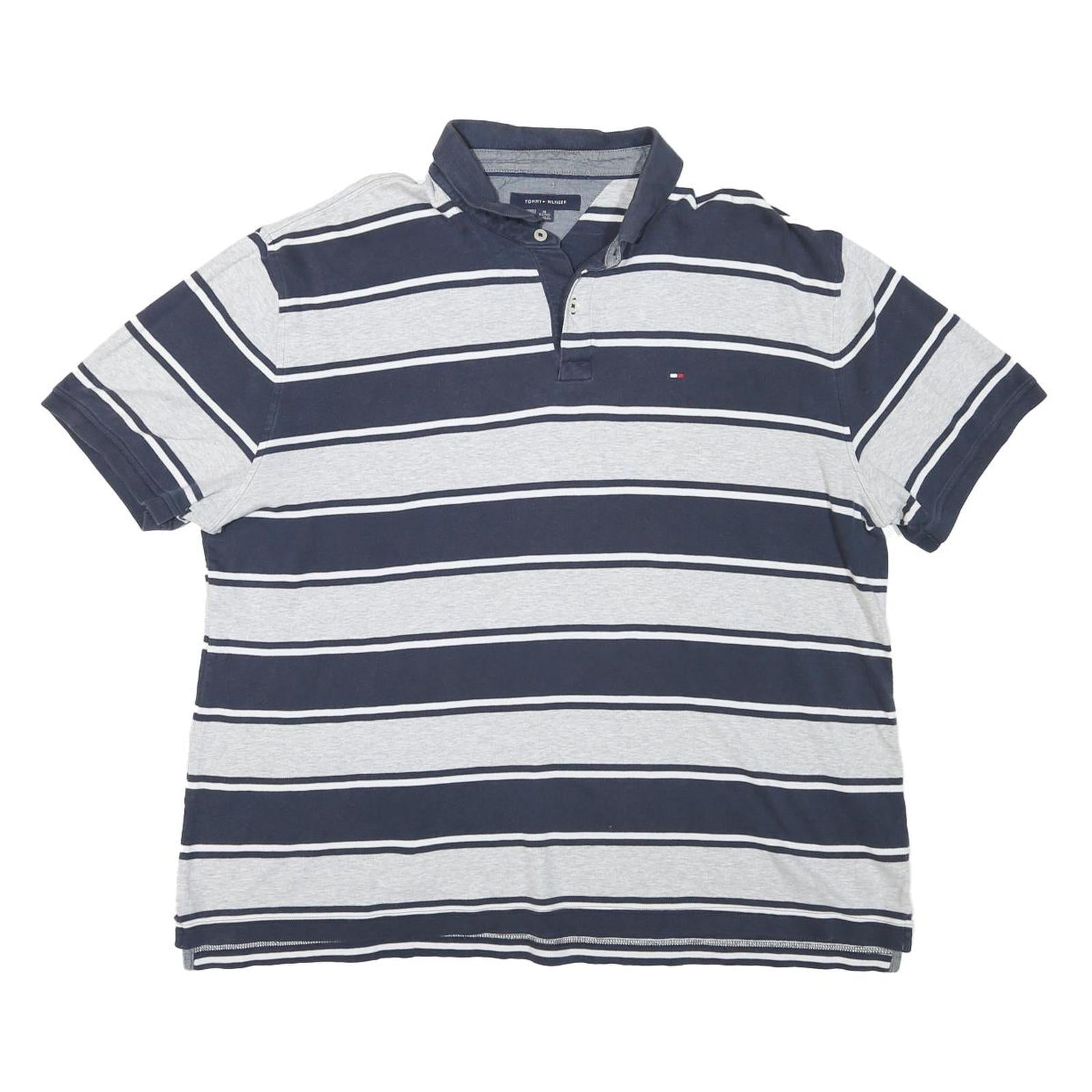 TOMMY HILFIGER Mens Navy & Grey Striped Short Sleeve Polo Shirt XL Classic Refurbished - N/A refurbished available on Cerqular