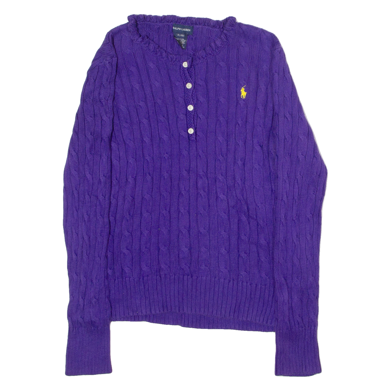 RALPH LAUREN Womens Jumper Purple Button Neck 90s Cable Knit XL Refurbished - N/A refurbished available on Cerqular