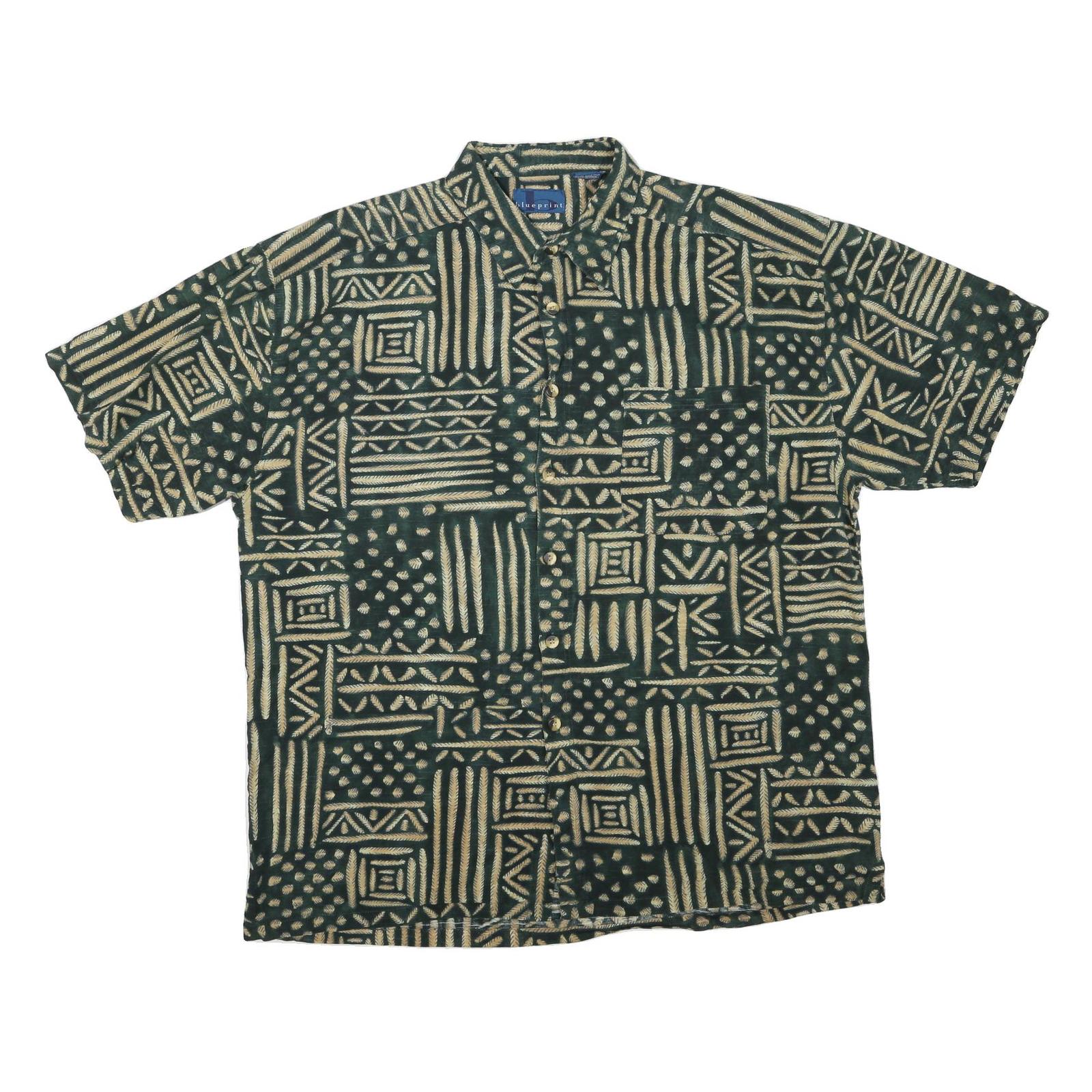 BLUE PRINT Mens Green & Beige Patterned Cotton Blend Shirt XL Relaxed Fit Casual Refurbished - N/A refurbished available on Cerqular
