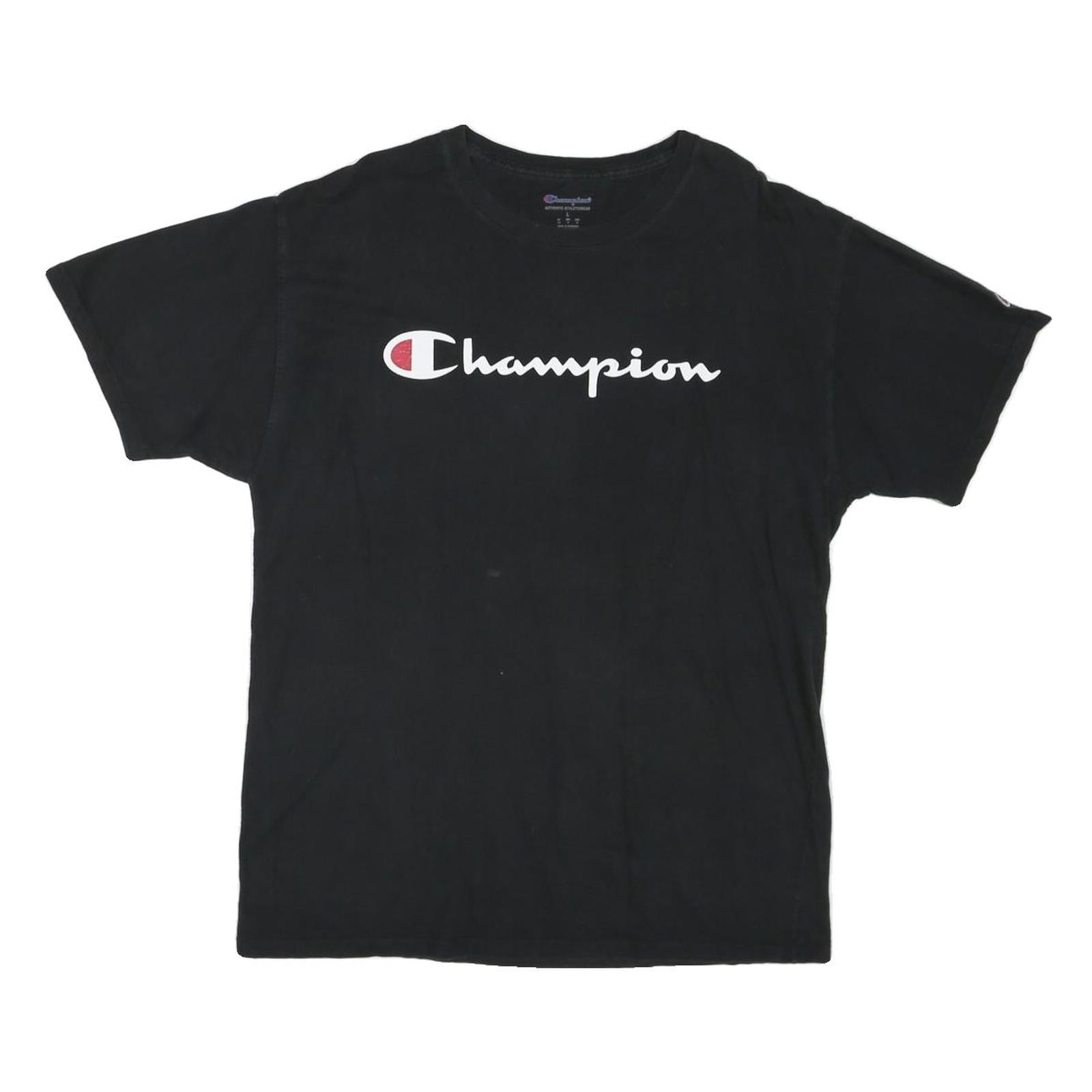 CHAMPION Mens Black L Cotton Blend T-Shirt Short Sleeve Crew Neck Logo Refurbished - N/A refurbished available on Cerqular