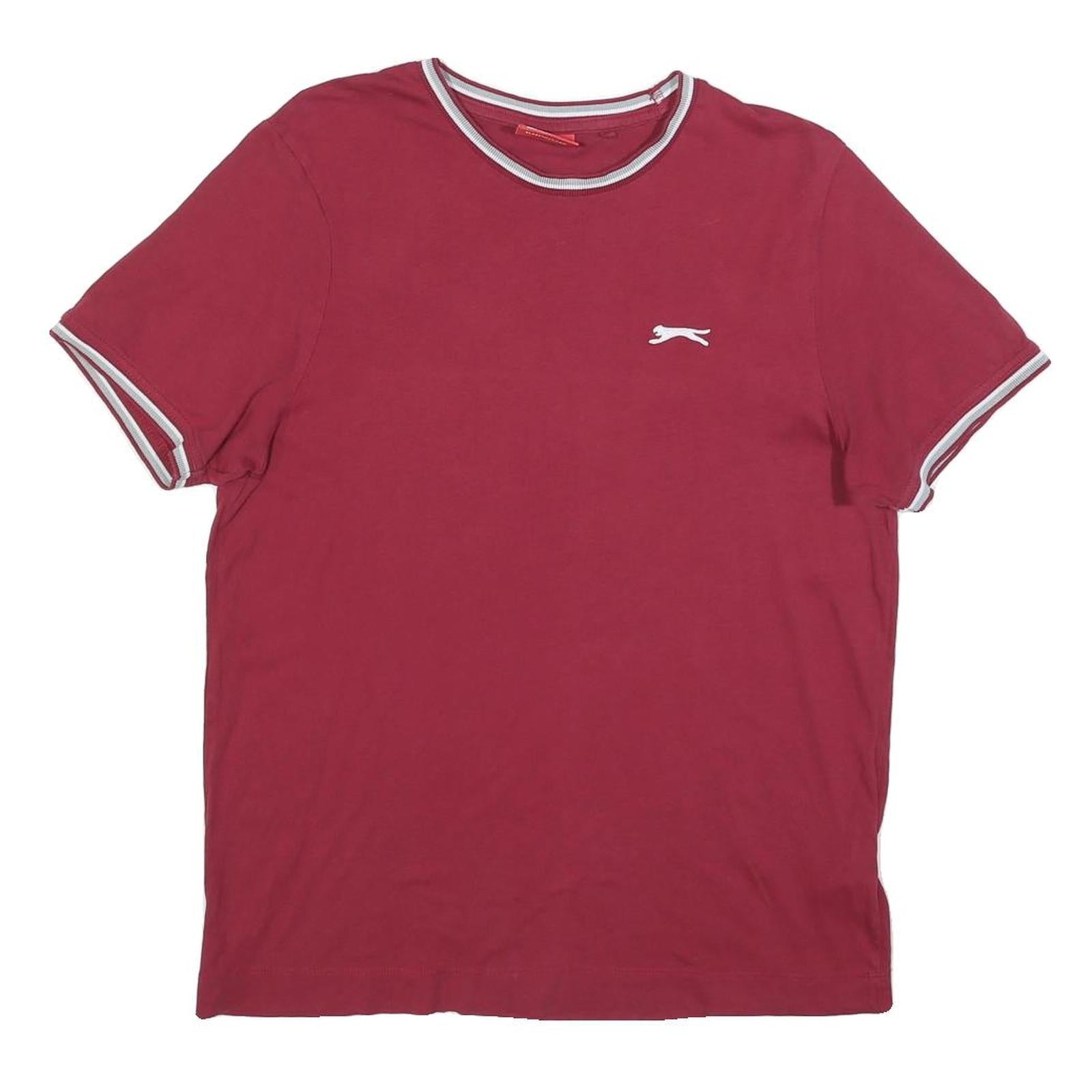 SLAZENGER Mens Maroon & White Classic T-Shirt S Short Sleeve Crew Neck Piped Refurbished - N/A refurbished available on Cerqular