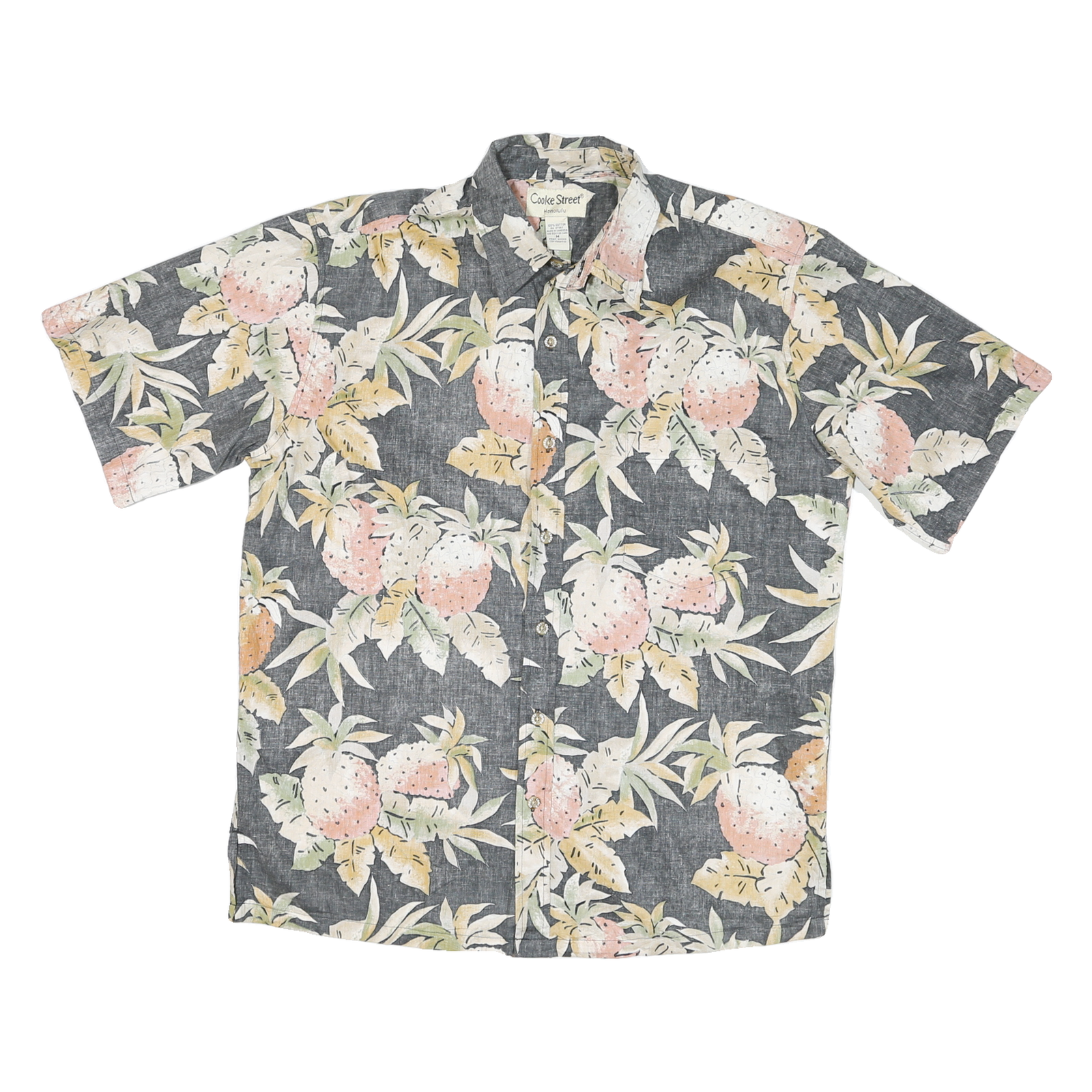 COOKE STREET Mens Grey Pineapple Print Cotton Shirt M Casual Summer Beachwear Refurbished - N/A refurbished available on Cerqular