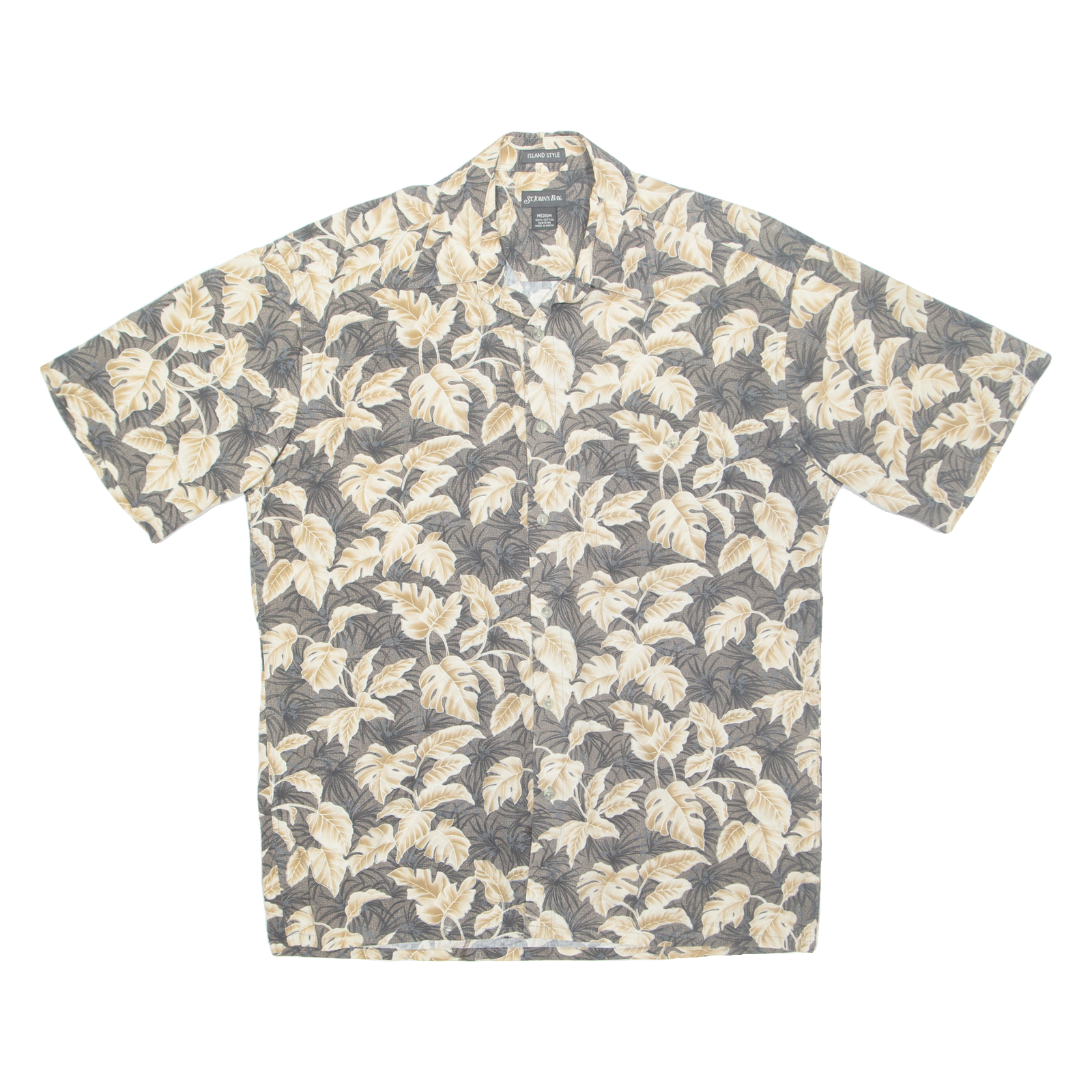 ST JOHN'S BAY Mens Hawaiian Shirt Grey Floral M Refurbished - N/A refurbished available on Cerqular