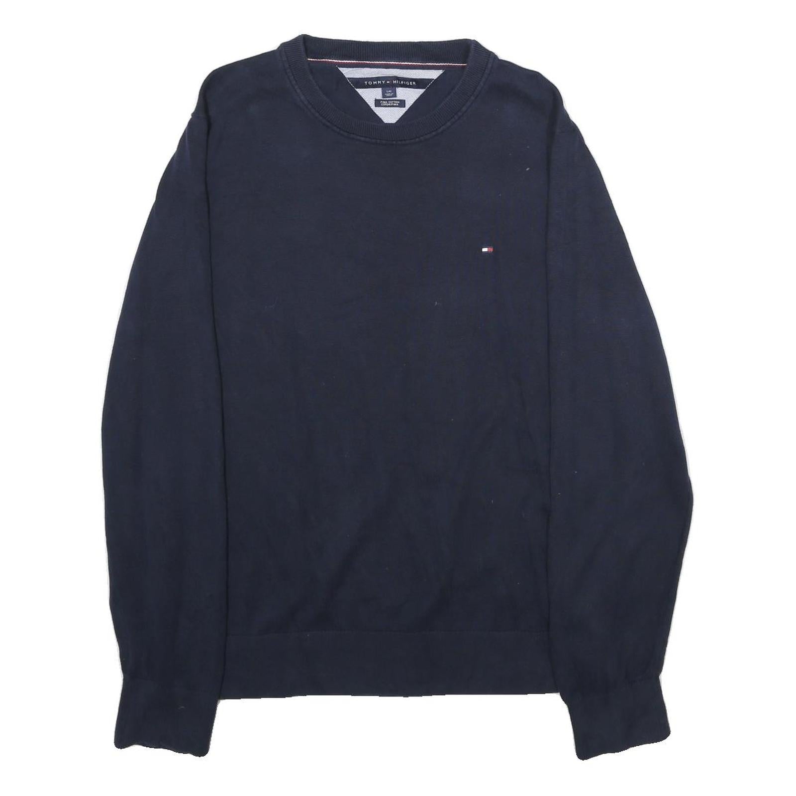 TOMMY HILFIGER Mens Navy Plain Cotton Crew Neck Basic Knit Jumper L Refurbished - N/A refurbished available on Cerqular