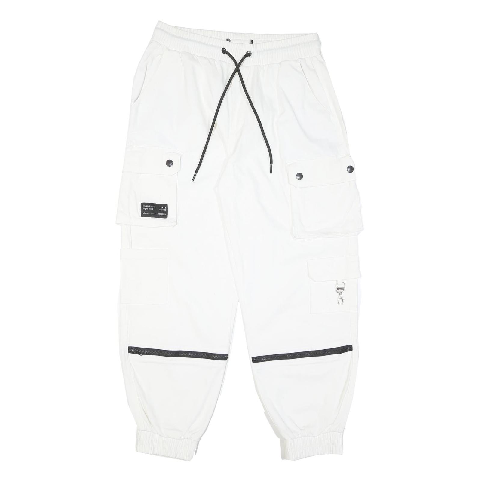 Mens Cotton Blend White Relaxed Cargo Trousers W30 L28 Drawstring Casual Pants Refurbished - N/A refurbished available on Cerqular