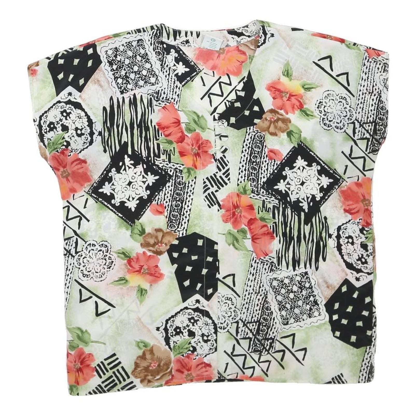 Womens White Green & Black Abstract Floral Printed Top Sleeveless V-Neck L Refurbished - N/A refurbished available on Cerqular