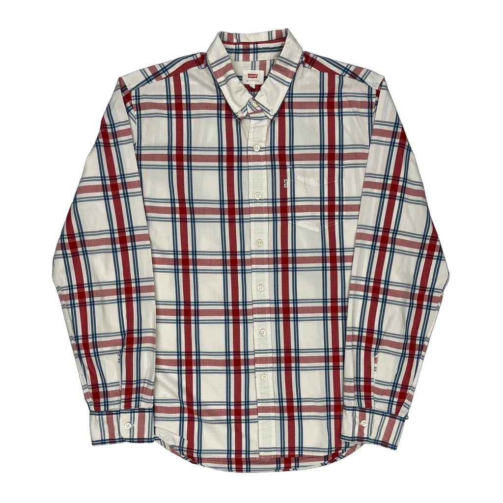 Buy Levis Checked Shirt - Large Blue Cotton Refurbished - $29.47 Levis Checked Shirt - Large Blue Cotton Refurbished - Thrifted (note: this is a term often used to describe second- refurbished available on Cerqular