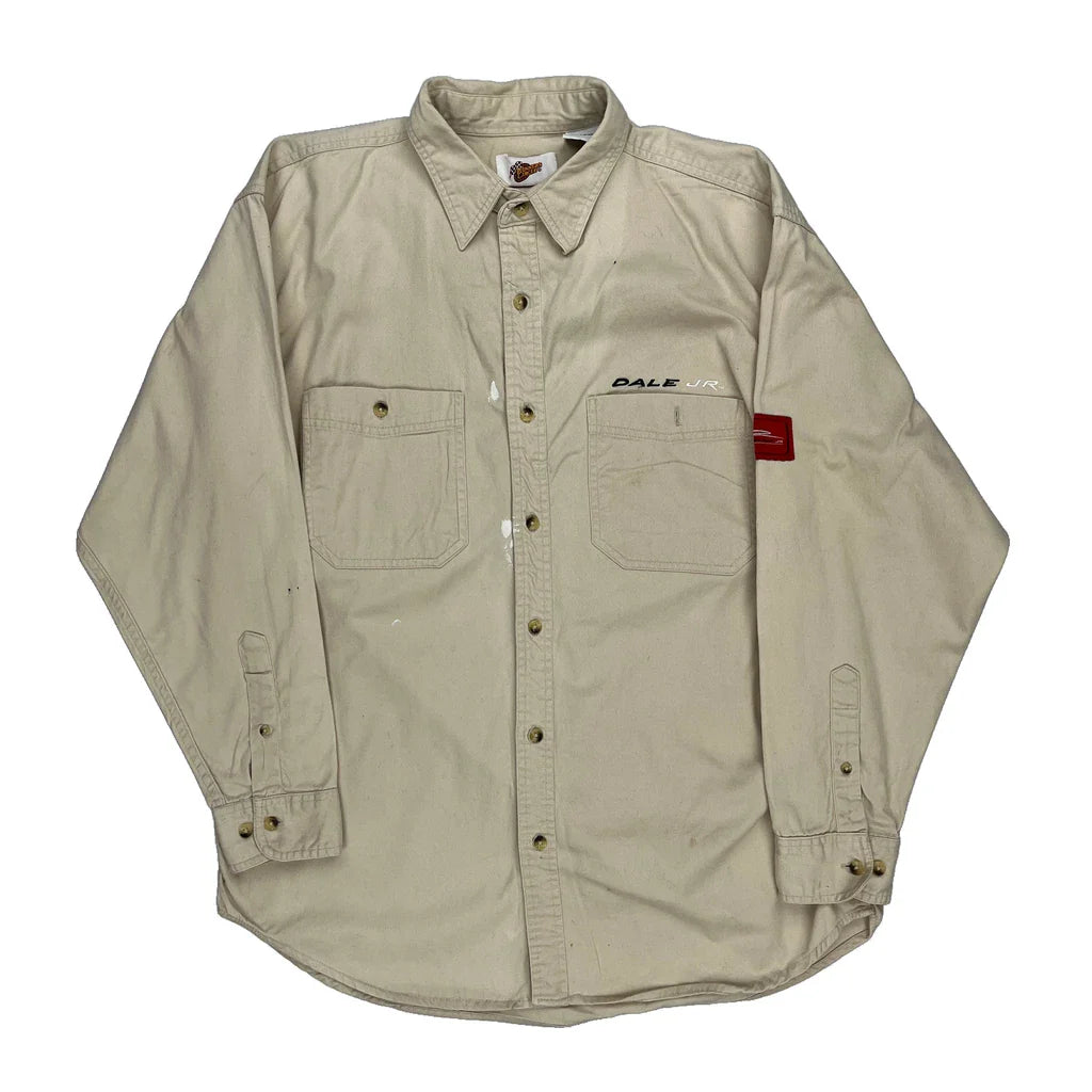 Dale Jr. Winners Circle Nascar Shirt - Large Beige Cotton Refurbished - Thrifted (note: this is a term often used to describe second- refurbished available on Cerqular