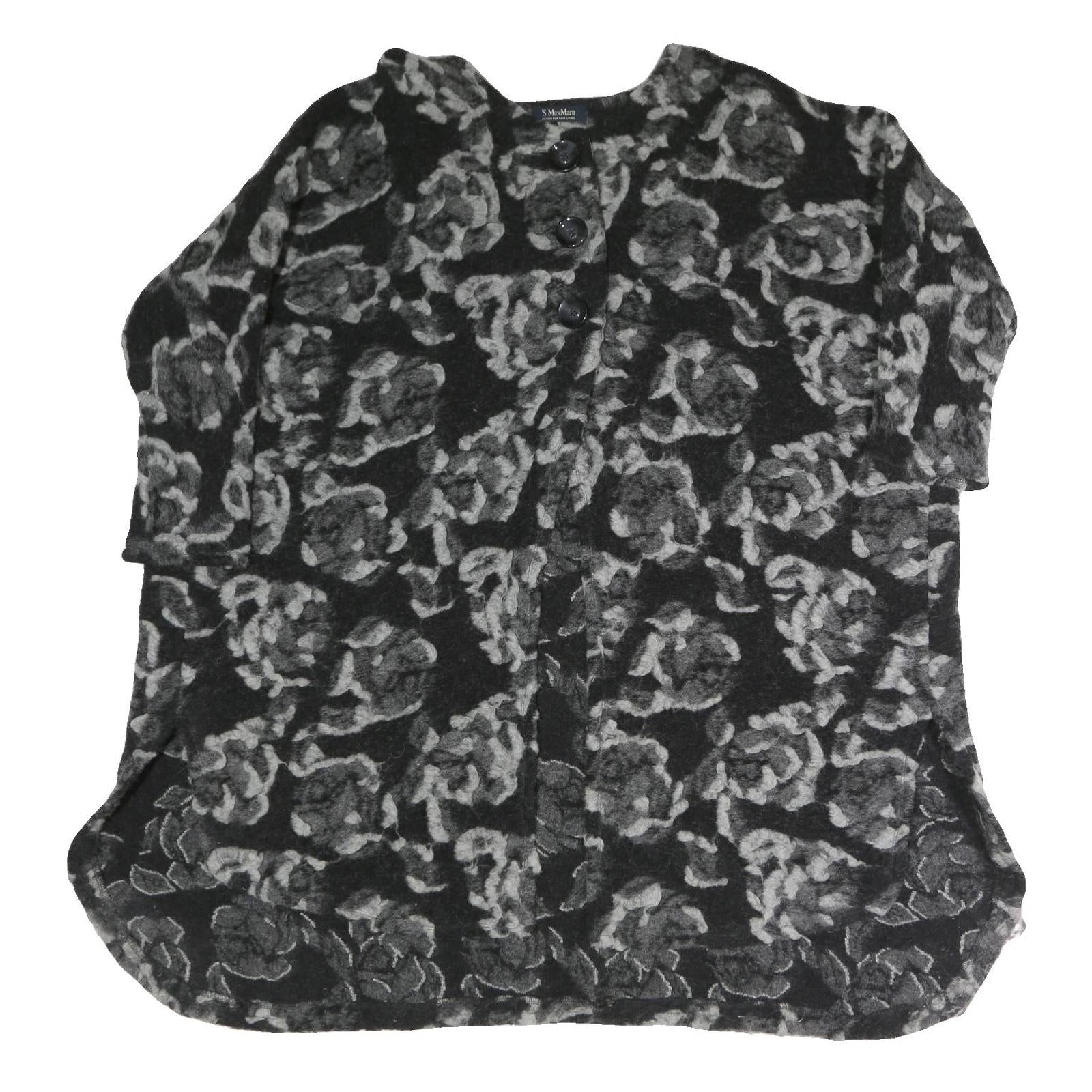 S MAX MARA Womens Black & Grey Floral Button Jacket L Woven Classic Fit Long Refurbished - N/A refurbished available on Cerqular