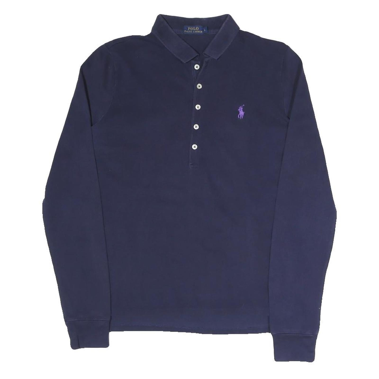 POLO RALPH LAUREN Womens Navy Blue Long Sleeve Plain L Cotton Blend Polo Shirt Refurbished - N/A refurbished available on Cerqular