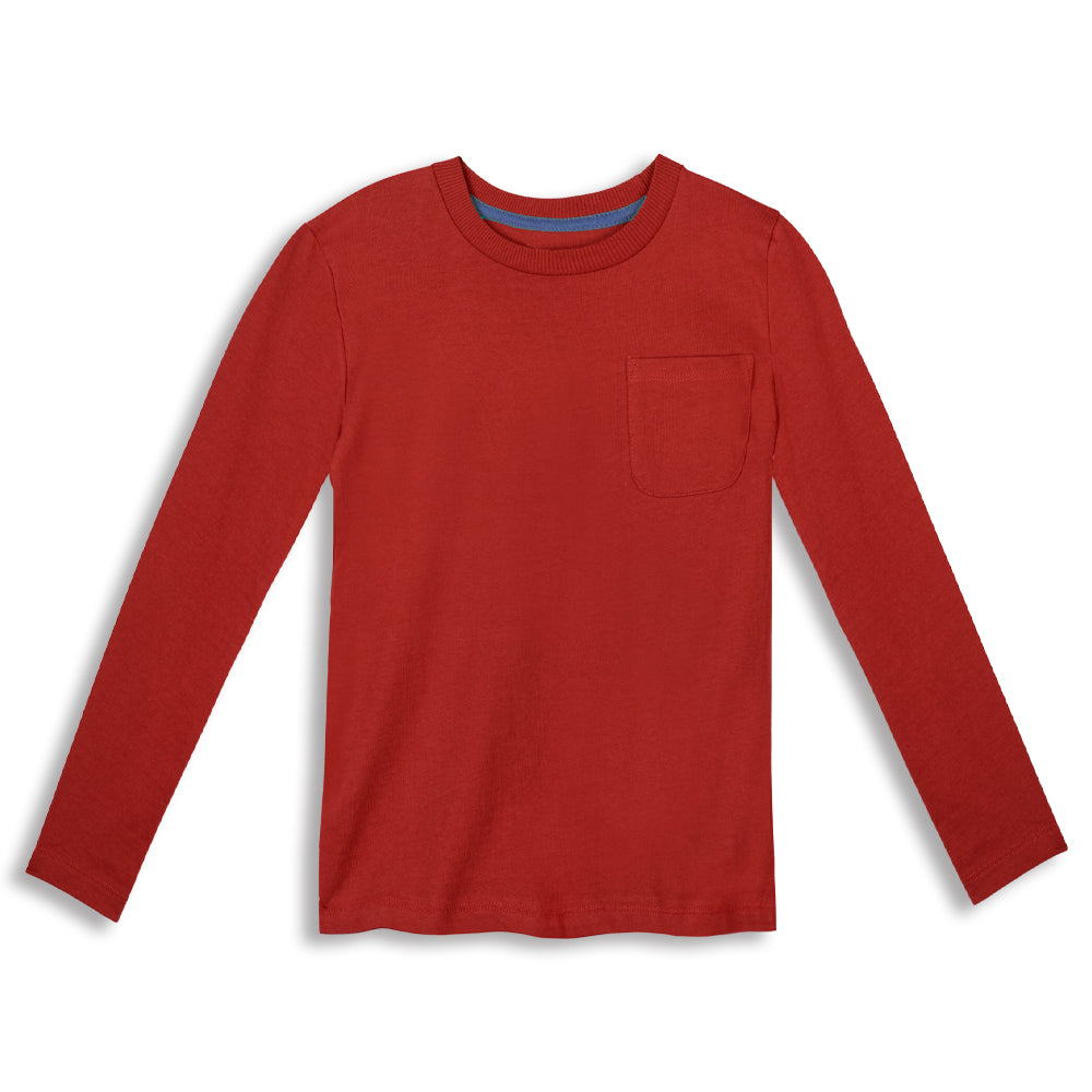 Organic Cotton Kids Shirts - Long Sleeve Pocket Tee | Color: Rust | Size: 4T Refurbished - N/A (Note: There is no well-known brand named "M refurbished available on Cerqular