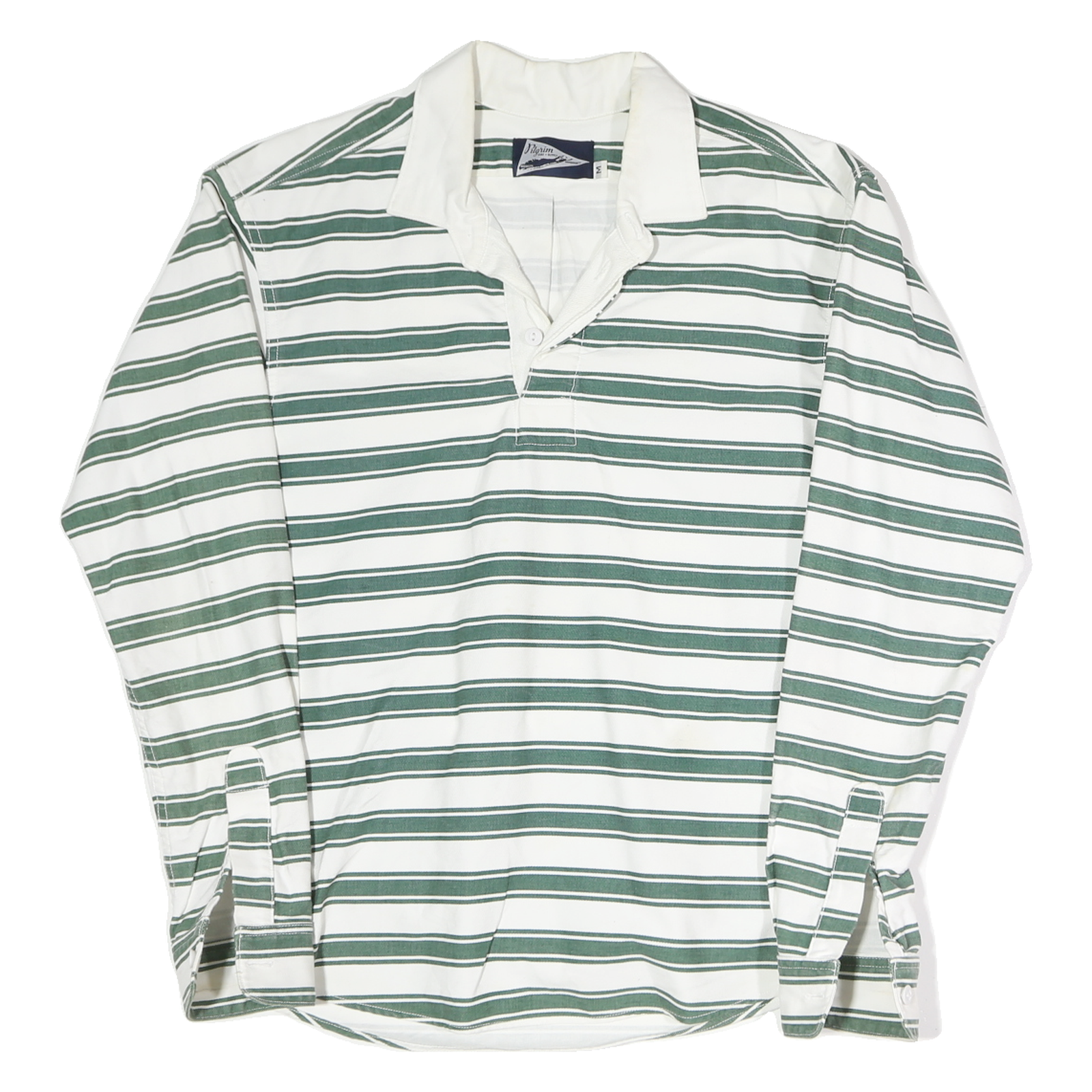 PILGRIM Mens White & Green Striped Long Sleeve Polo Shirt M Cotton Classic Fit Refurbished - N/A refurbished available on Cerqular