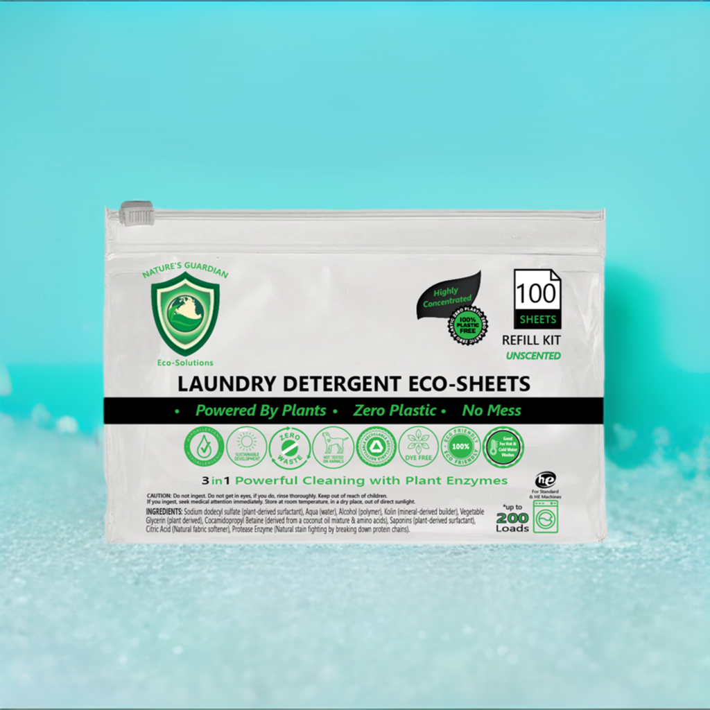 100 CT. REFILL Kit, Ultra Concentrated, Chemical-Free, Laundry Detergent Eco-Sheets | Unscented & Naturally Scented Options | Style: Unscented Refurbished - Nature's Guardian Eco Sheets refurbished available on Cerqular